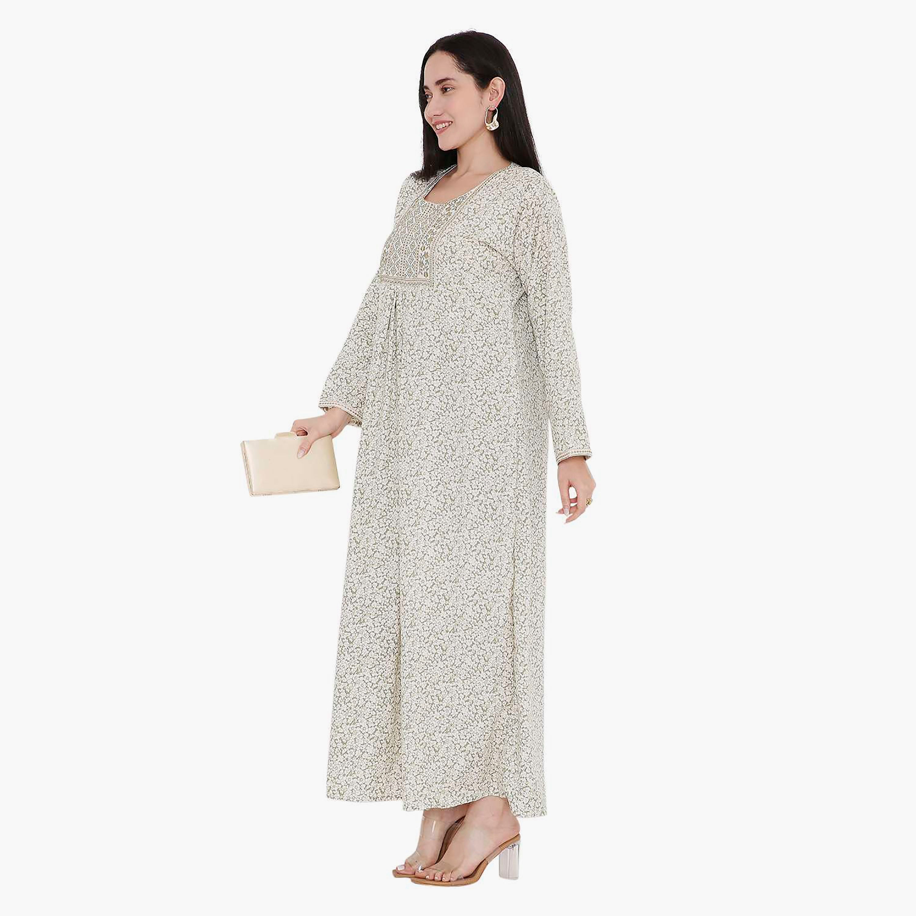 جلابية بطبعات الأزهار الكاملة والتطريز على الياقة من هانا اند سارة-women-arabicclothing-jalabiyas-image-9