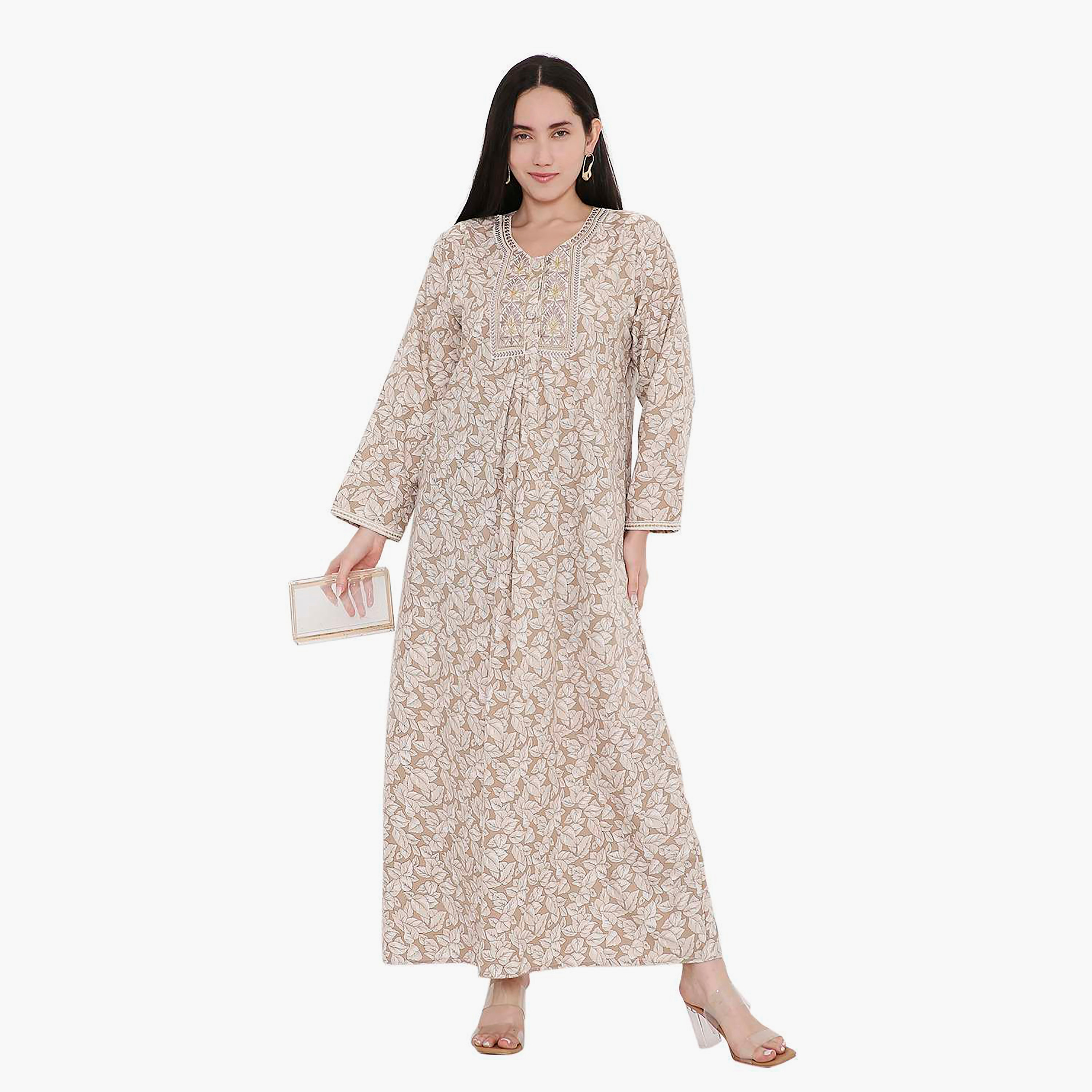 جلابية بطبعات كاملة وتطريز على الياقة من هانا اند سارة-women-arabicclothing-jalabiyas-image-6