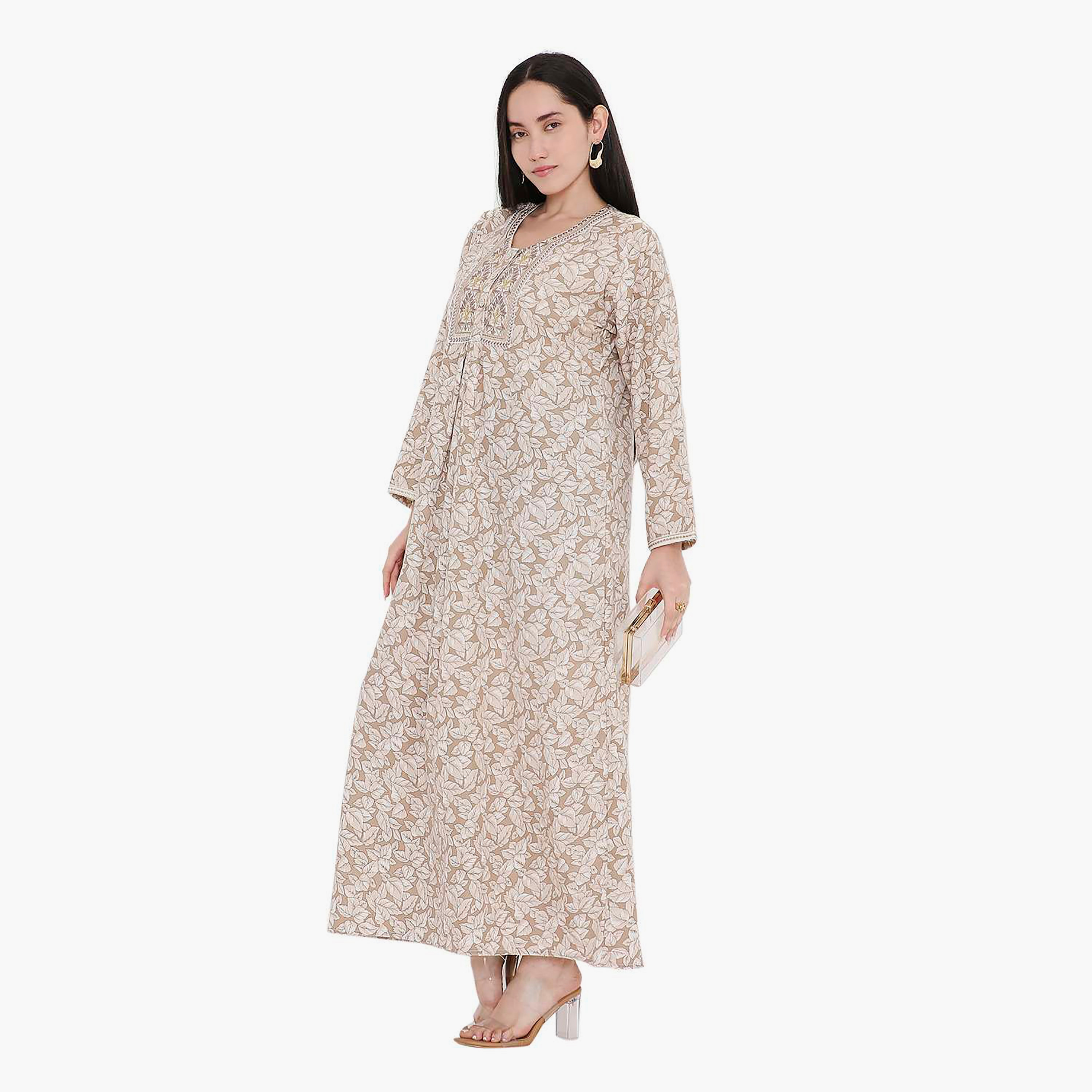 جلابية بطبعات كاملة وتطريز على الياقة من هانا اند سارة-women-arabicclothing-jalabiyas-image-9