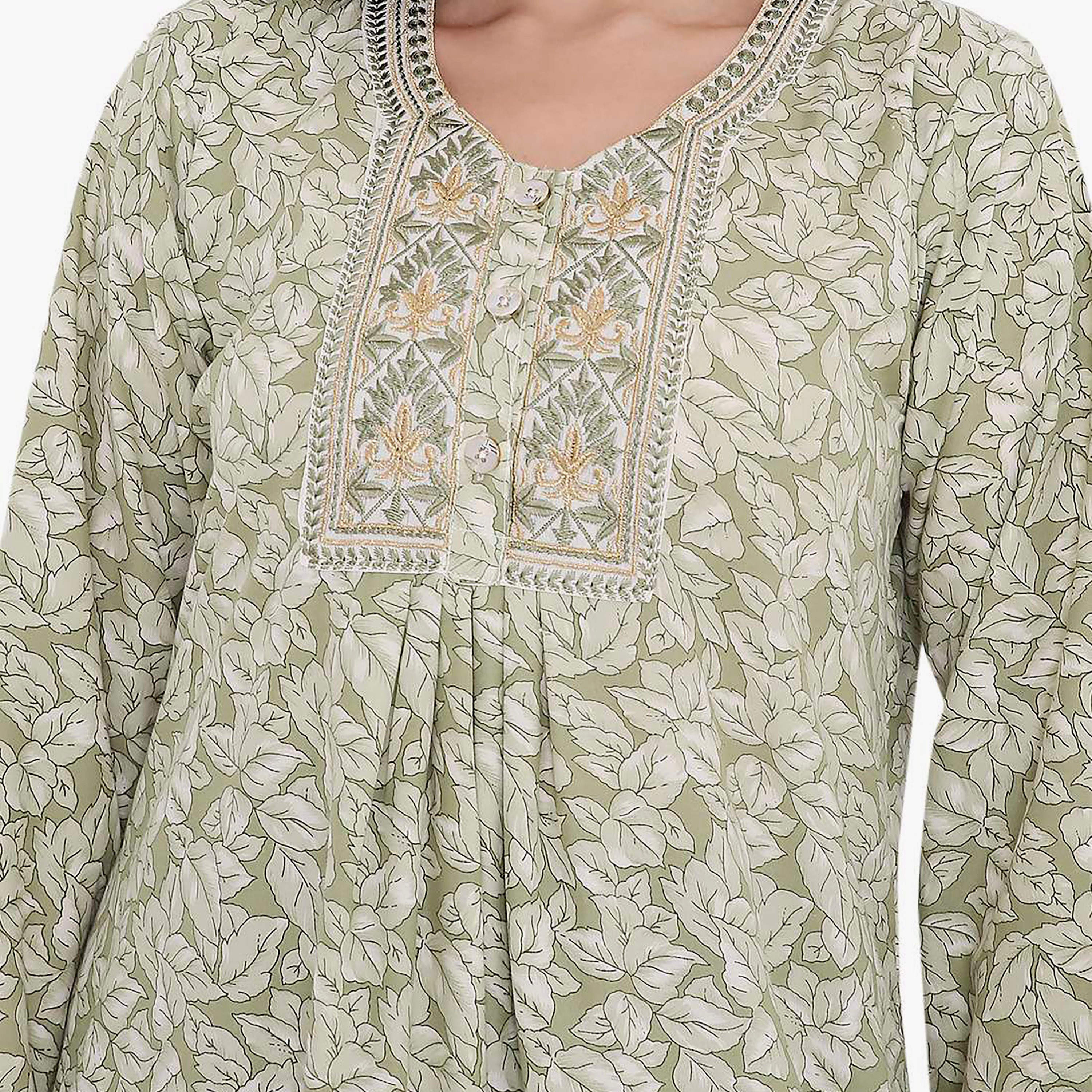 Hana & Sara All Over Print and Embroidered Yoke Jalabiya-women-arabicclothing-jalabiyas-image-3