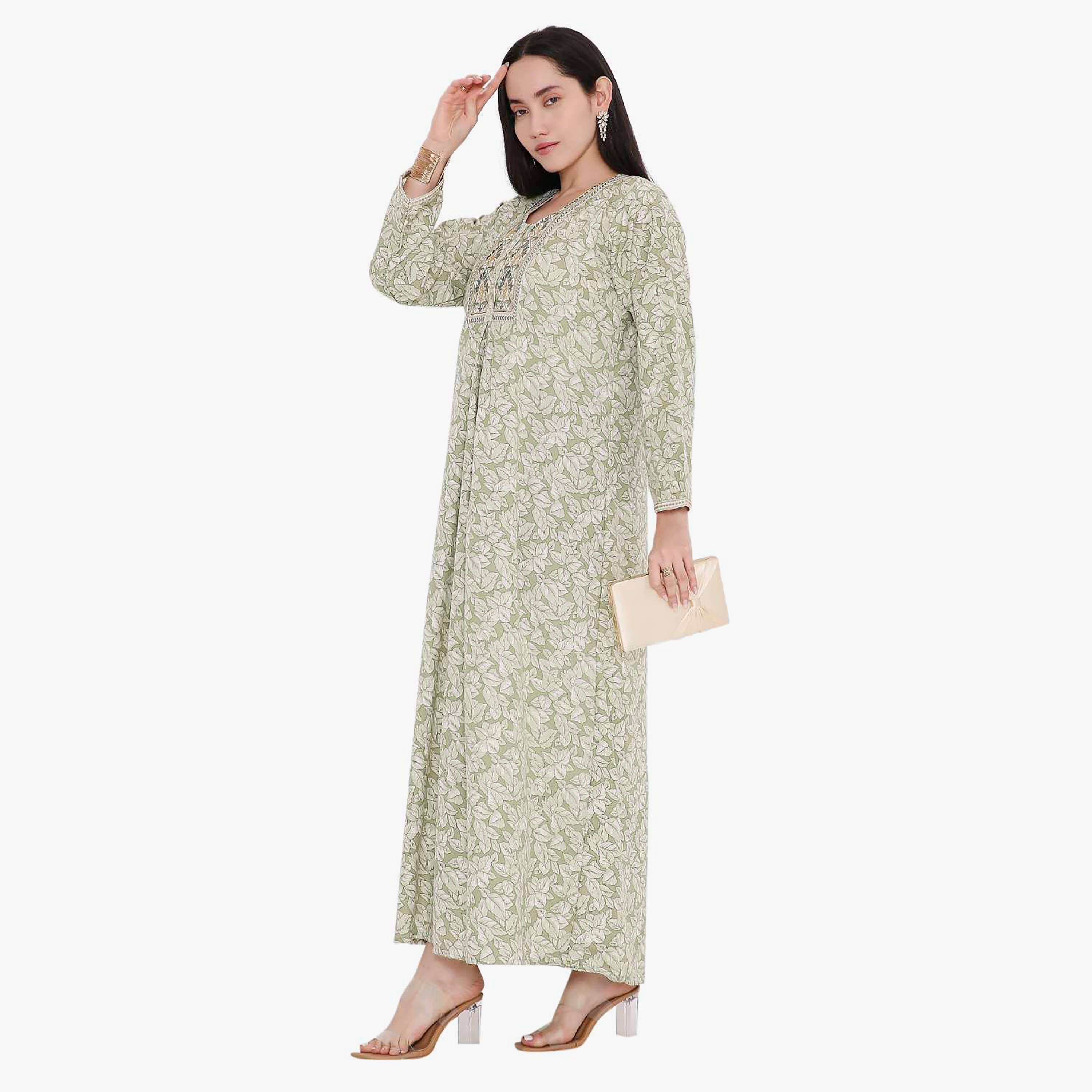 Hana & Sara All Over Print and Embroidered Yoke Jalabiya-women-arabicclothing-jalabiyas-image-4