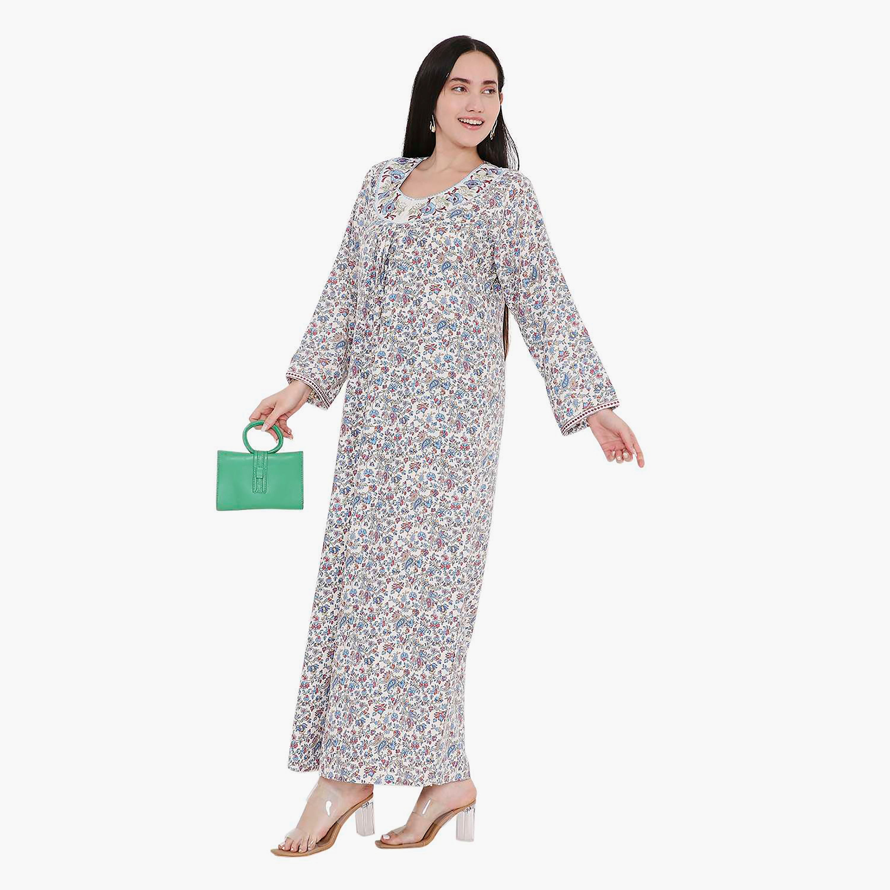 جلابية مزينة بطبعات الأزهار من هانا اند سارة-women-arabicclothing-jalabiyas-image-4
