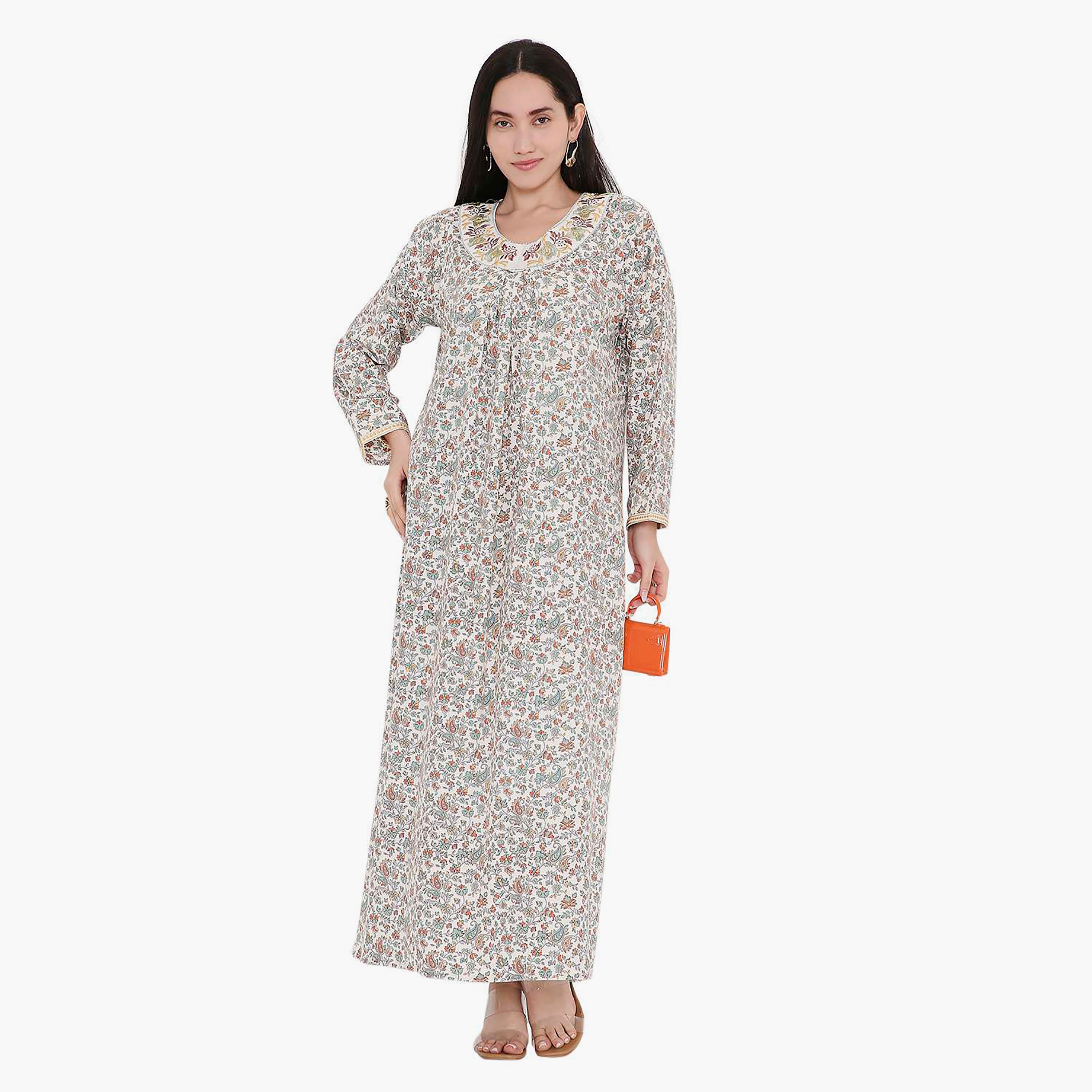 Hana & Sara All Over Print and Floral Embroidered Jalabiya-women-arabicclothing-jalabiyas-image-11