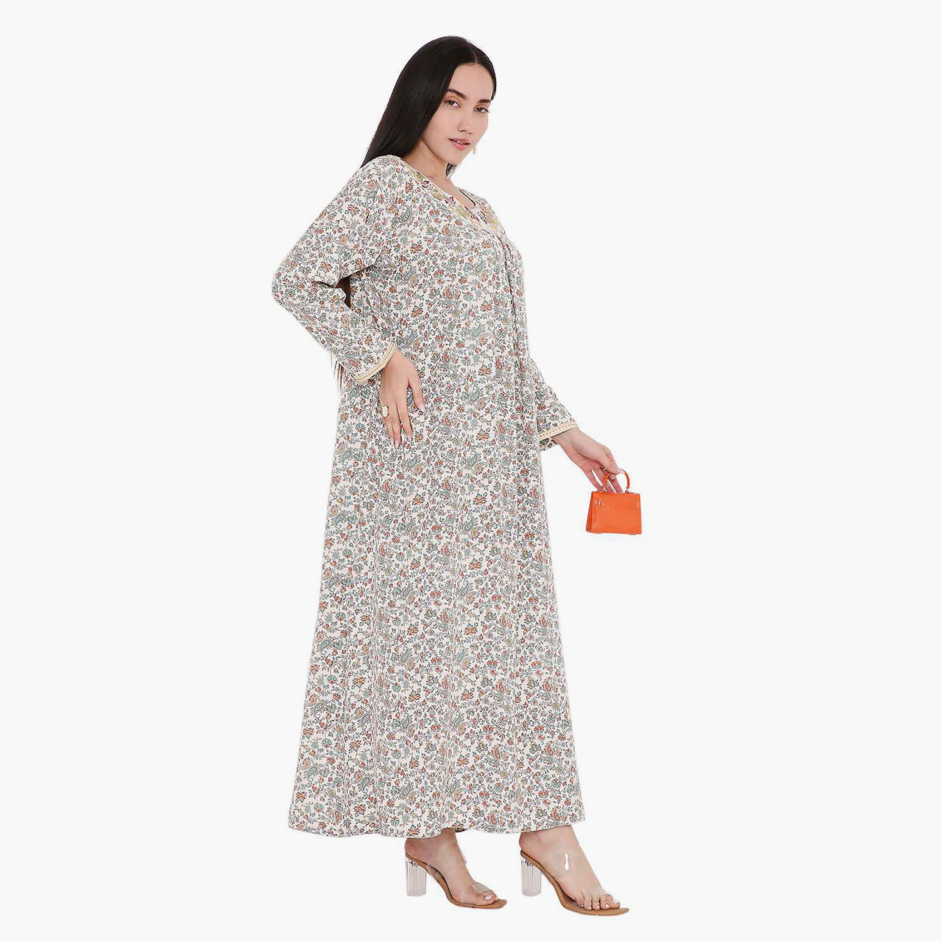 Hana & Sara All Over Print and Floral Embroidered Jalabiya-women-arabicclothing-jalabiyas-image-12