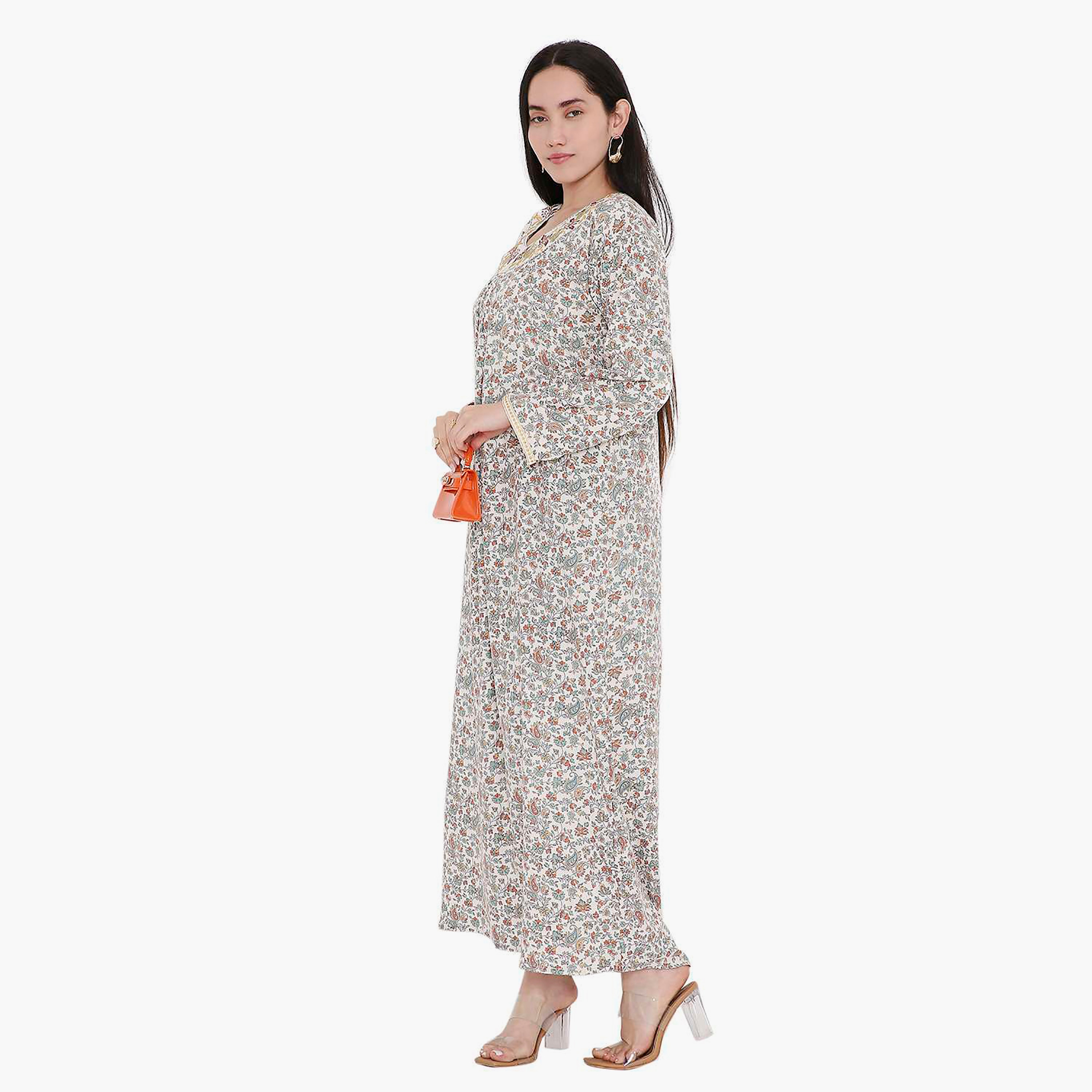 Hana & Sara All Over Print and Floral Embroidered Jalabiya-women-arabicclothing-jalabiyas-image-14
