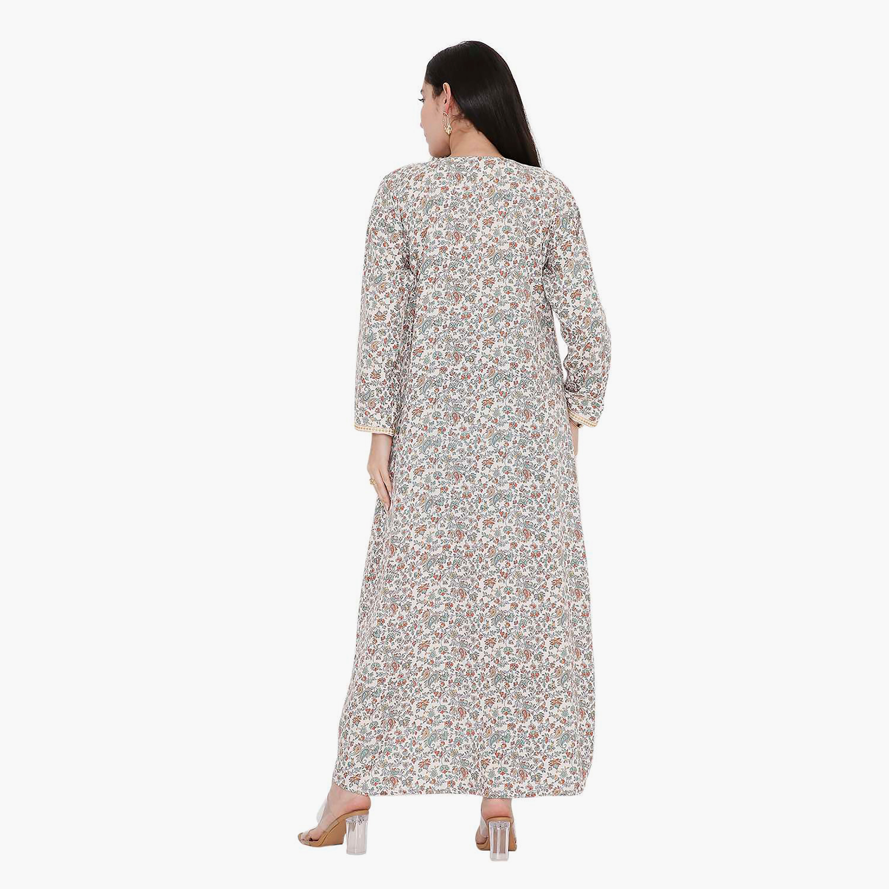 Hana & Sara All Over Print and Floral Embroidered Jalabiya-women-arabicclothing-jalabiyas-image-15