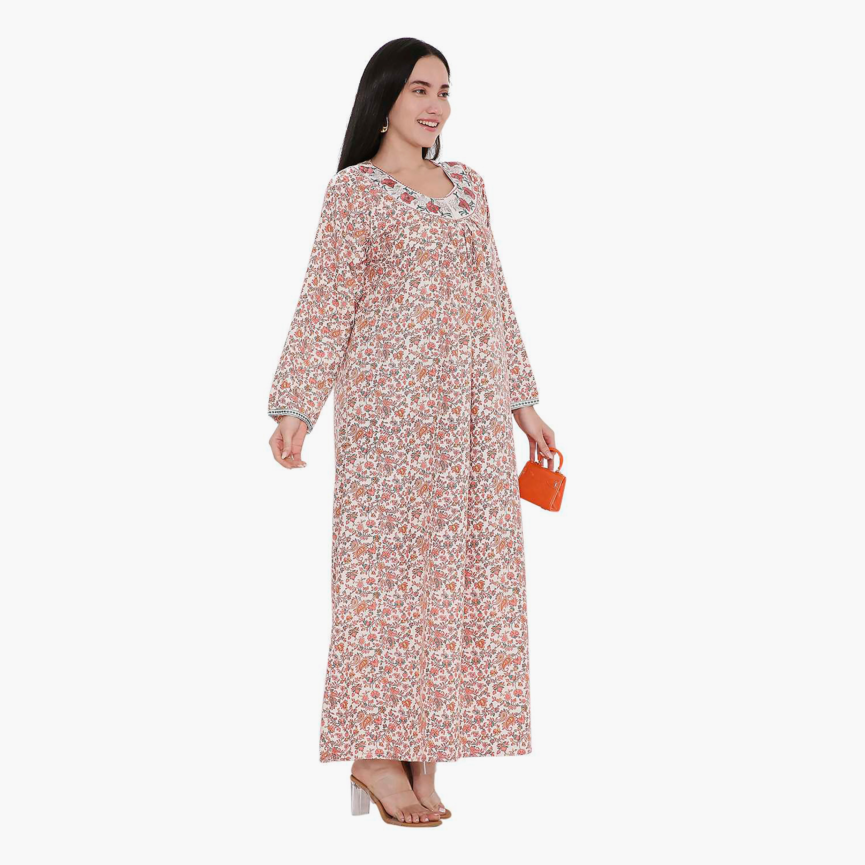 Hana & Sara All Over Print and Floral Embroidered Jalabiya-women-arabicclothing-jalabiyas-image-7