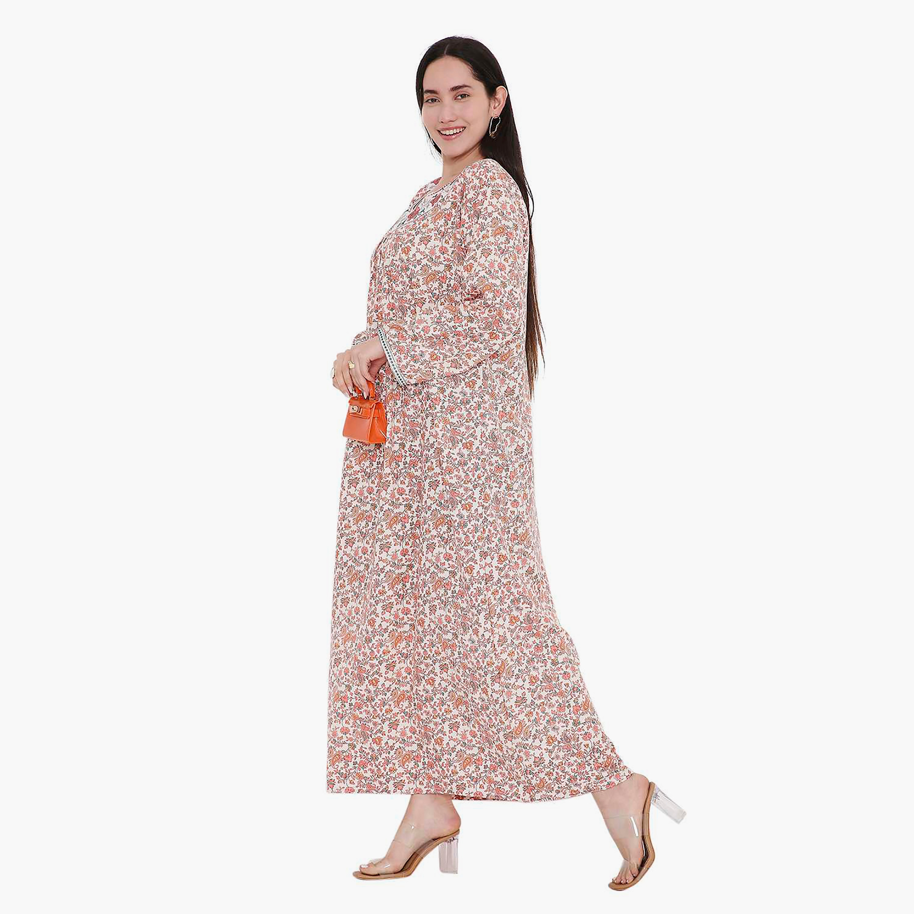 Hana & Sara All Over Print and Floral Embroidered Jalabiya-women-arabicclothing-jalabiyas-image-9