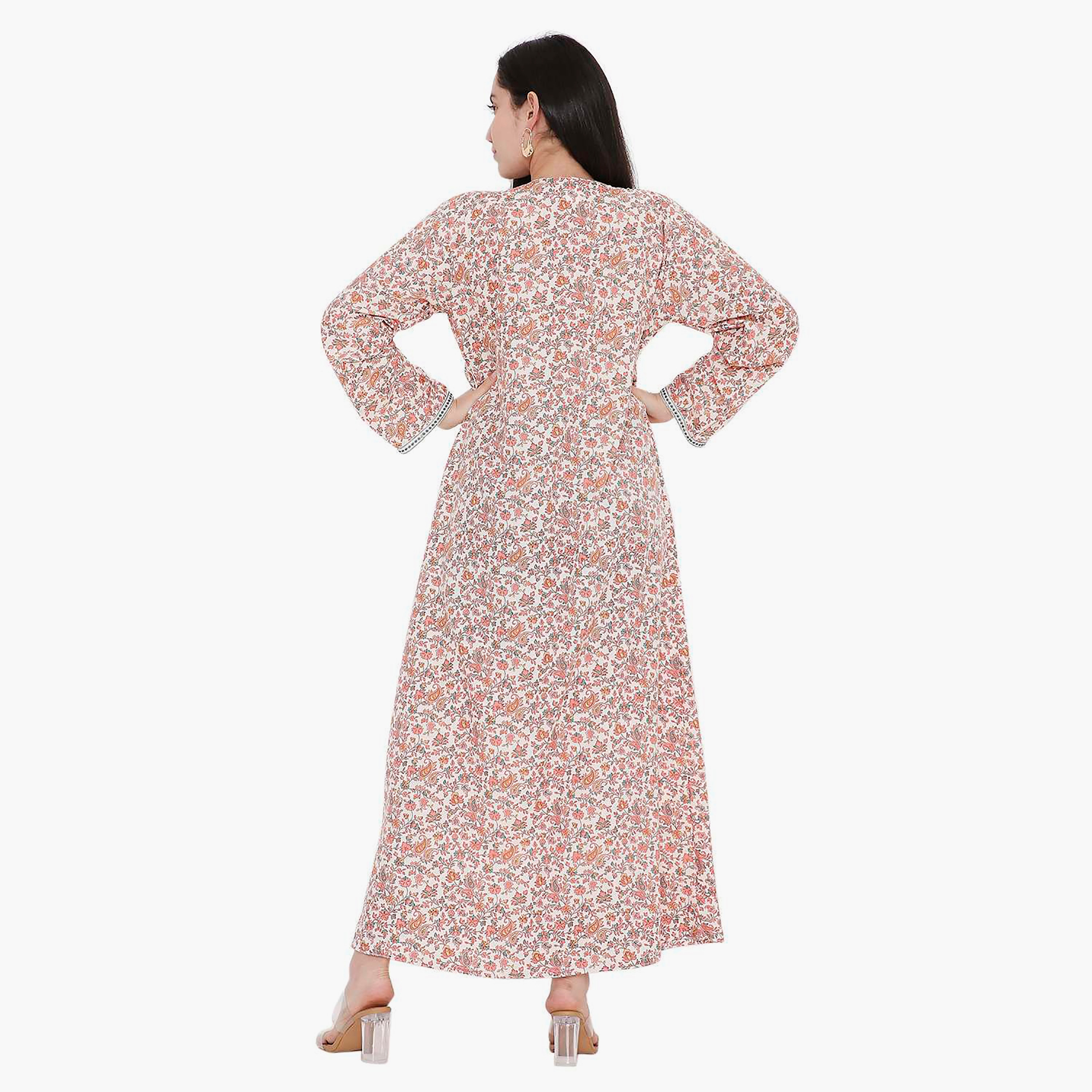 Hana & Sara All Over Print and Floral Embroidered Jalabiya-women-arabicclothing-jalabiyas-image-5