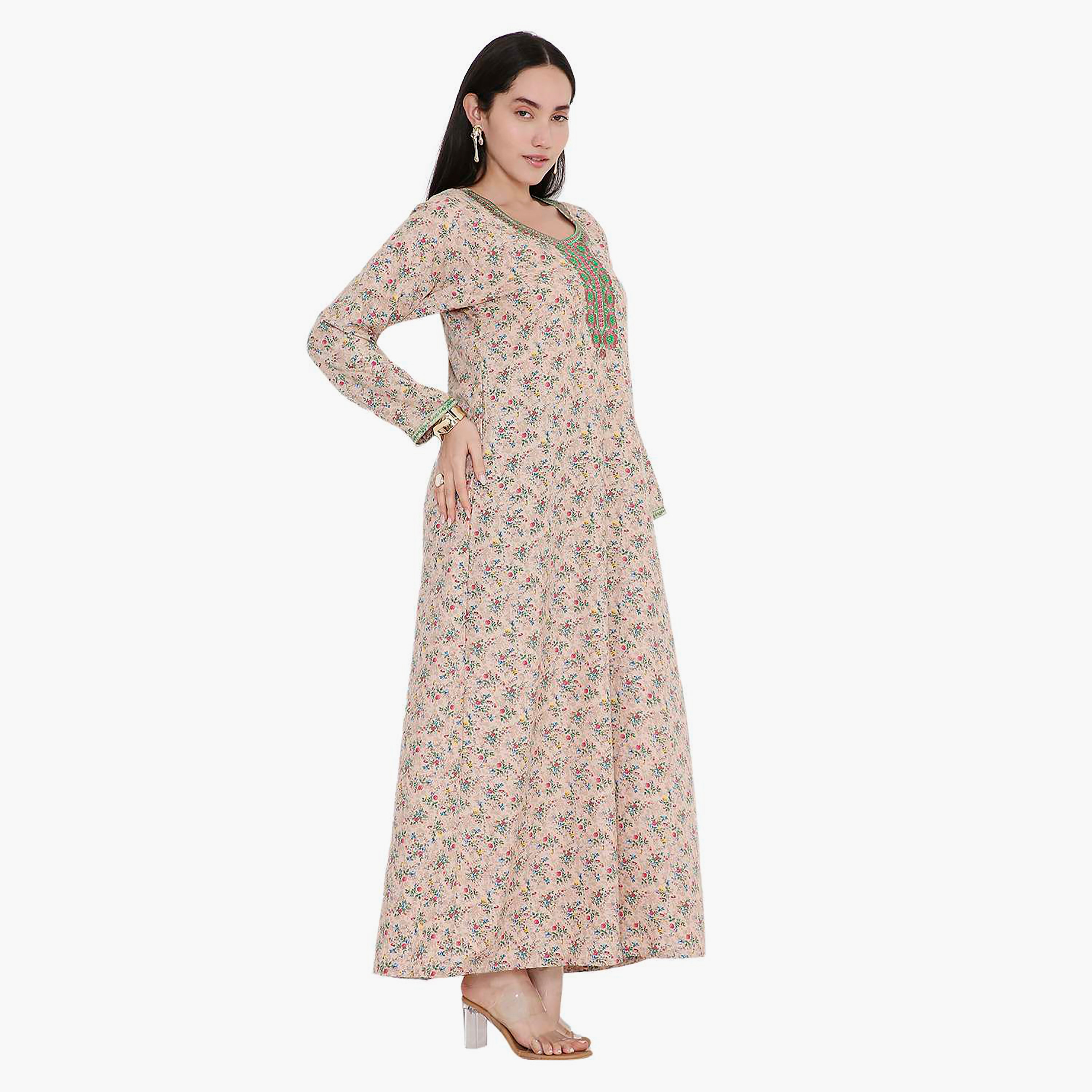 جلابية بطبعات زهور ومطرزة من هانا اند سارة-women-arabicclothing-jalabiyas-image-2