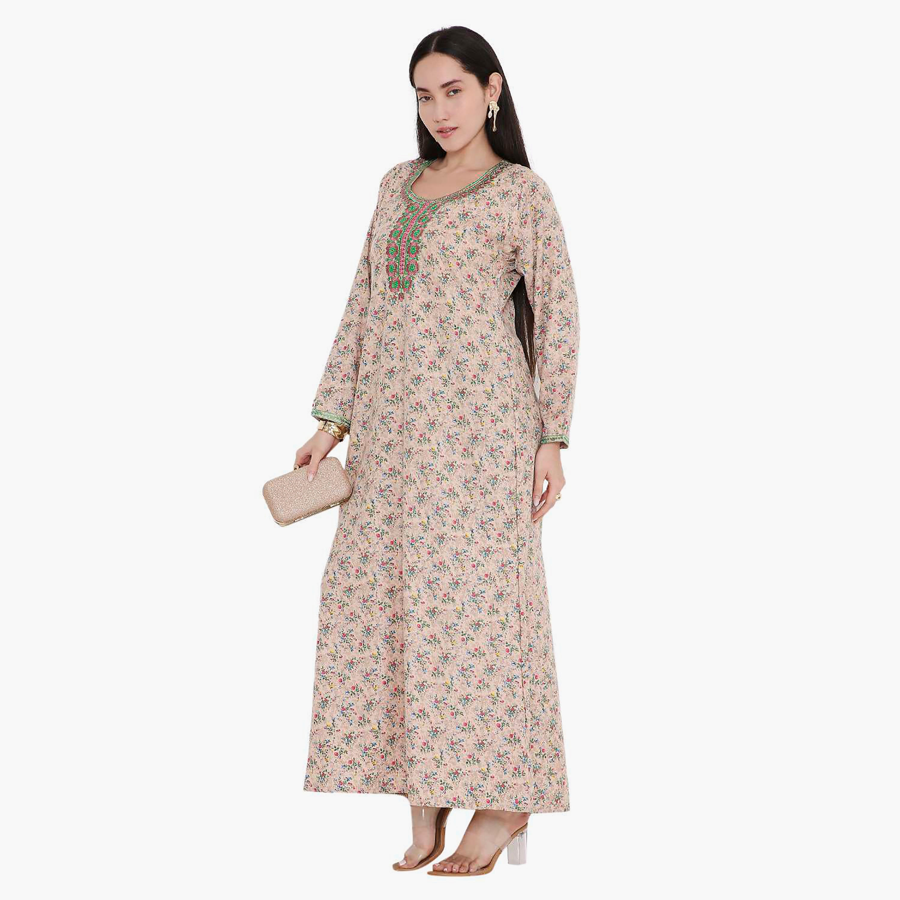 جلابية بطبعات زهور ومطرزة من هانا اند سارة-women-arabicclothing-jalabiyas-image-4