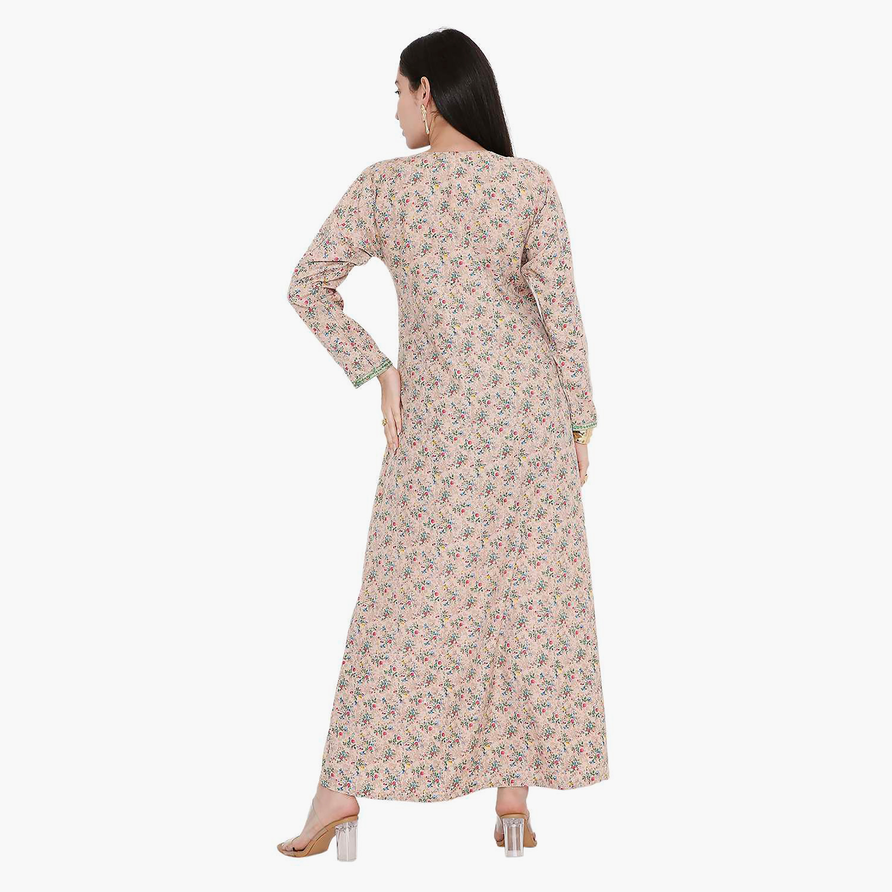 جلابية بطبعات زهور ومطرزة من هانا اند سارة-women-arabicclothing-jalabiyas-image-5