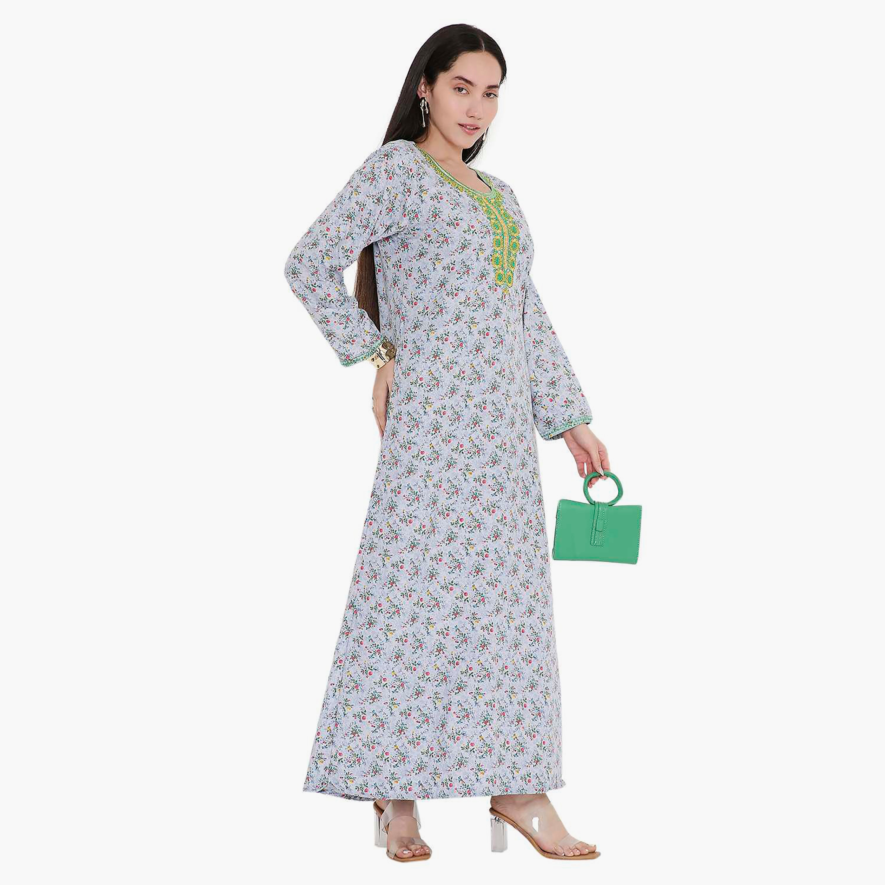 جلابية بطبعات زهور ومطرزة من هانا اند سارة-women-arabicclothing-jalabiyas-image-7