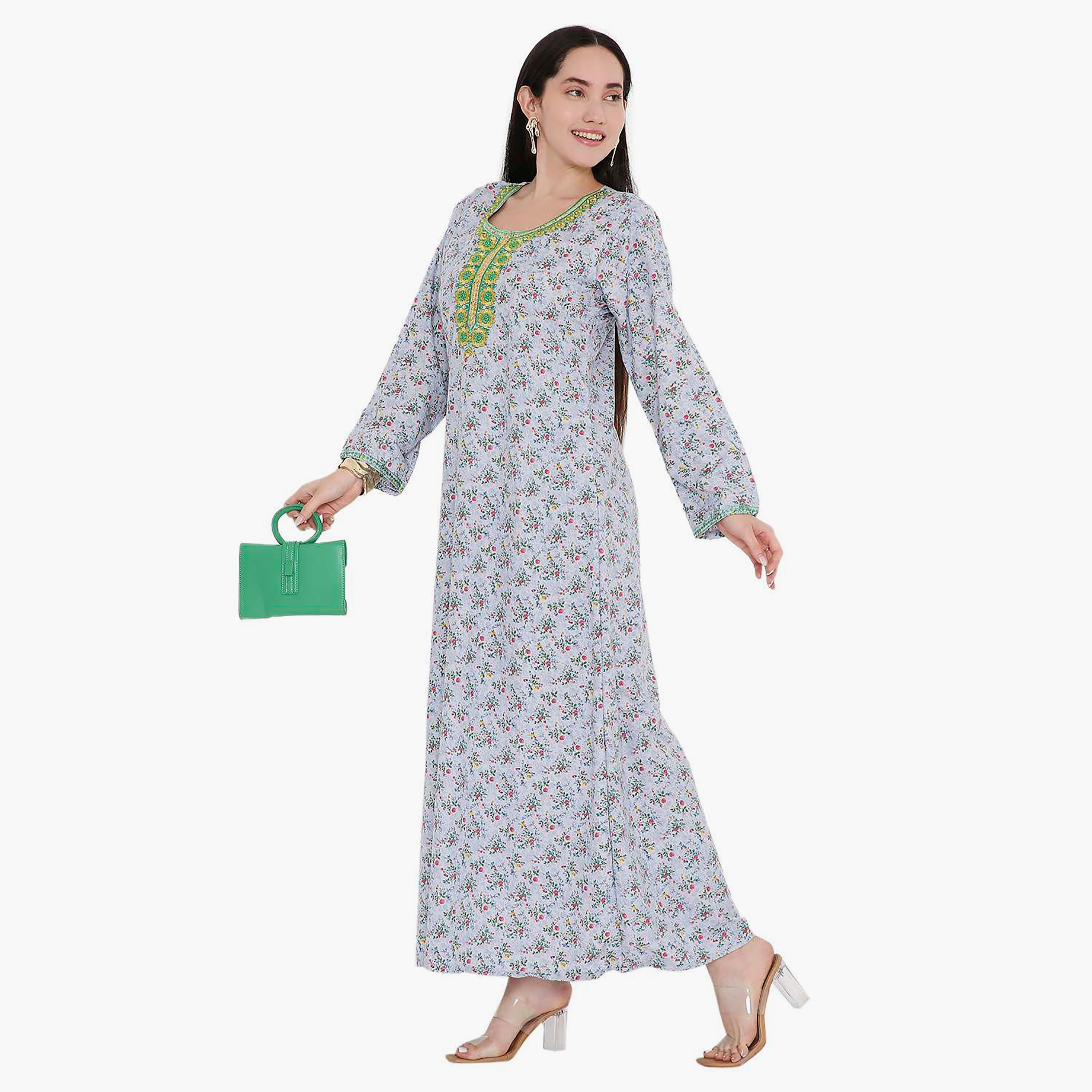 جلابية بطبعات زهور ومطرزة من هانا اند سارة-women-arabicclothing-jalabiyas-image-4