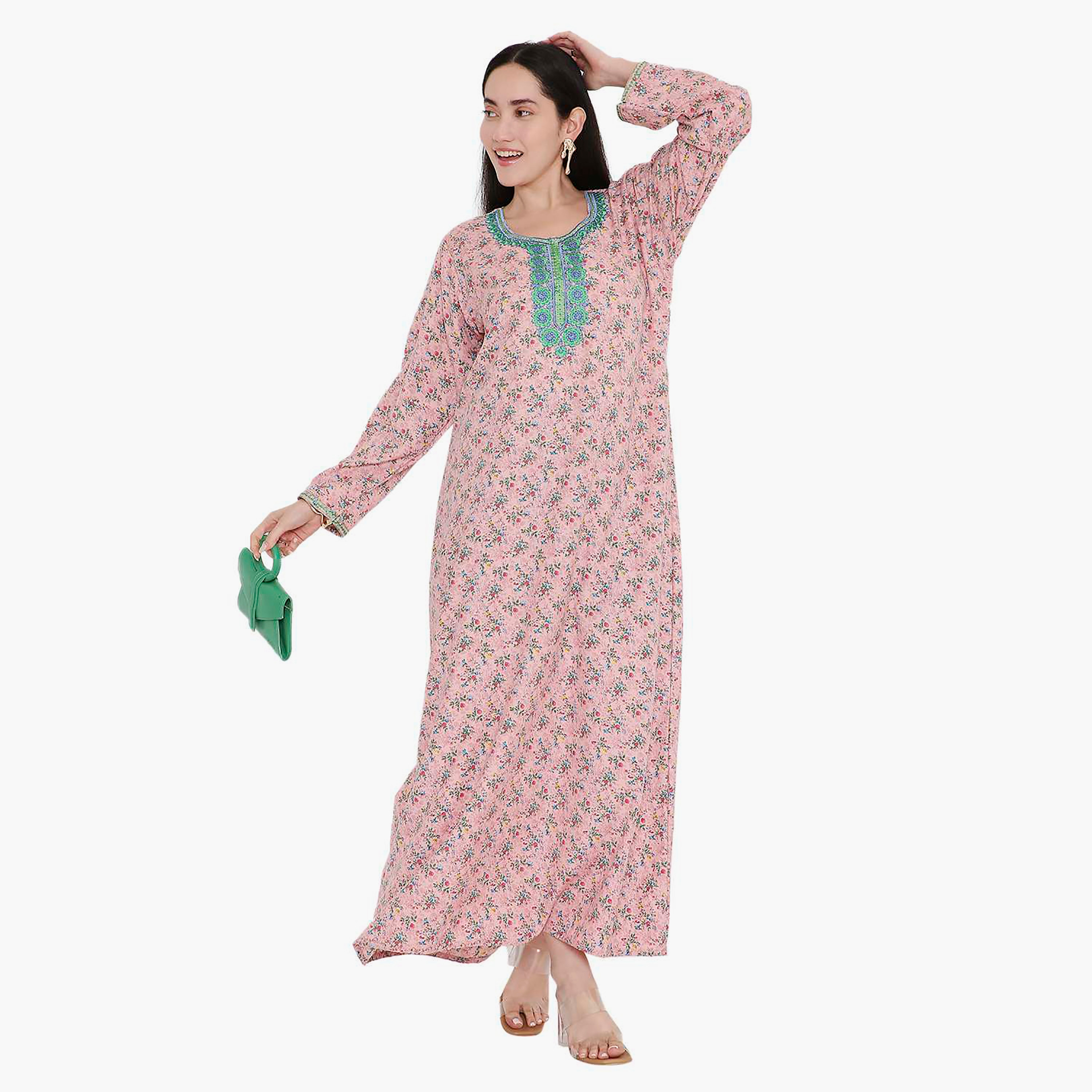 جلابية بطبعات زهور ومطرزة من هانا اند سارة-women-arabicclothing-jalabiyas-image-11