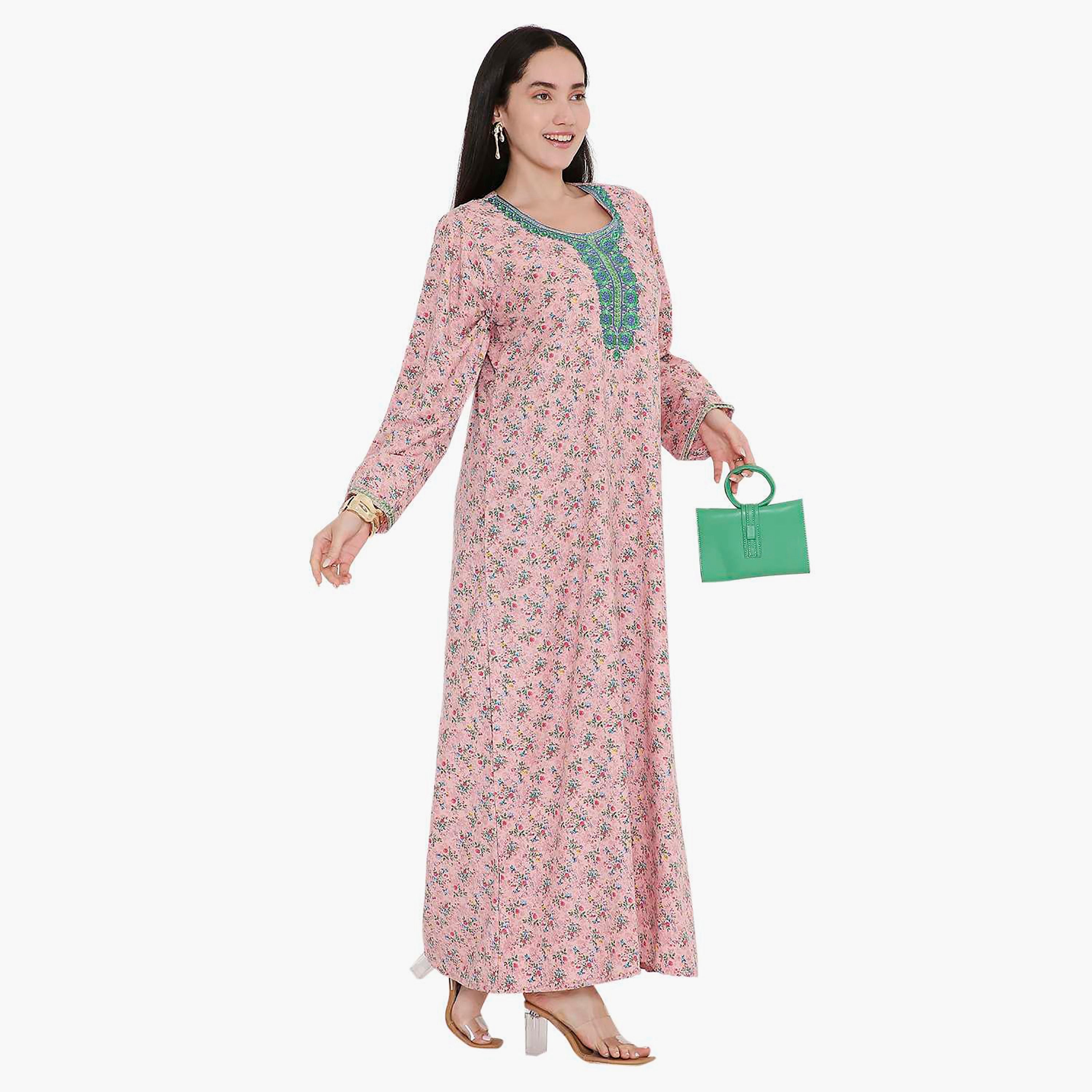 جلابية بطبعات زهور ومطرزة من هانا اند سارة-women-arabicclothing-jalabiyas-image-12