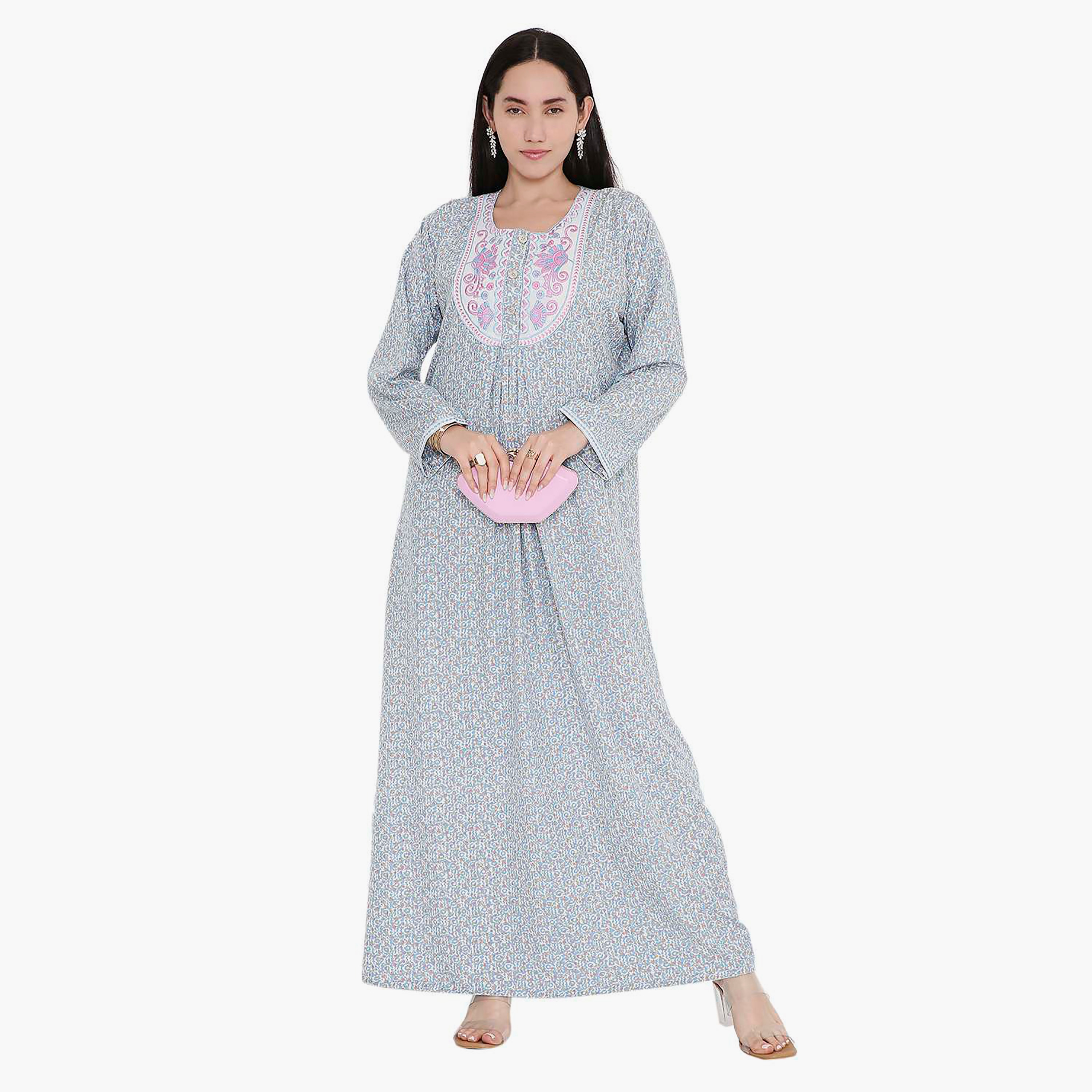 جلابية بطبعات كاملة وتطريز على الياقة من هانا اند سارة-women-arabicclothing-jalabiyas-image-6