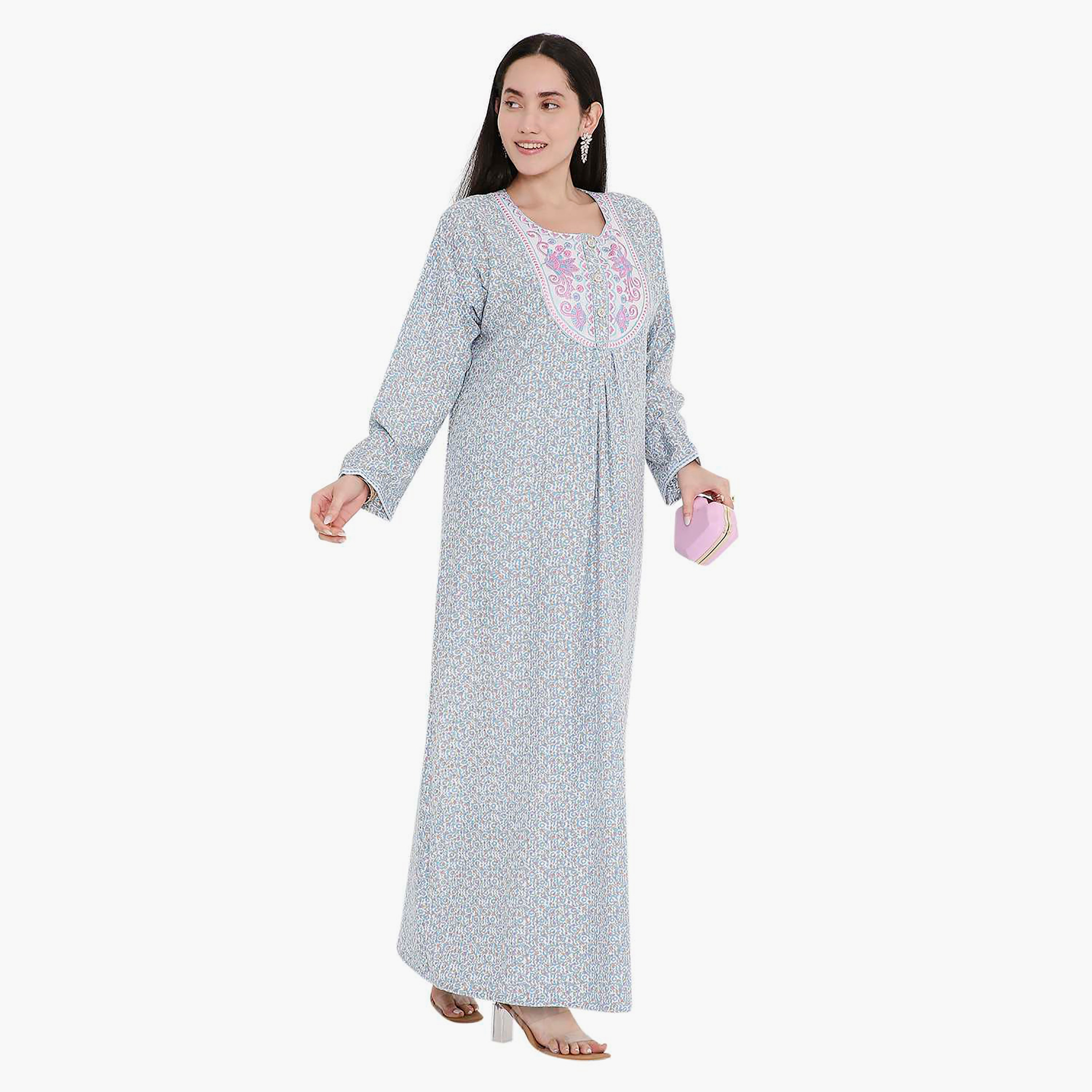 جلابية بطبعات كاملة وتطريز على الياقة من هانا اند سارة-women-arabicclothing-jalabiyas-image-7