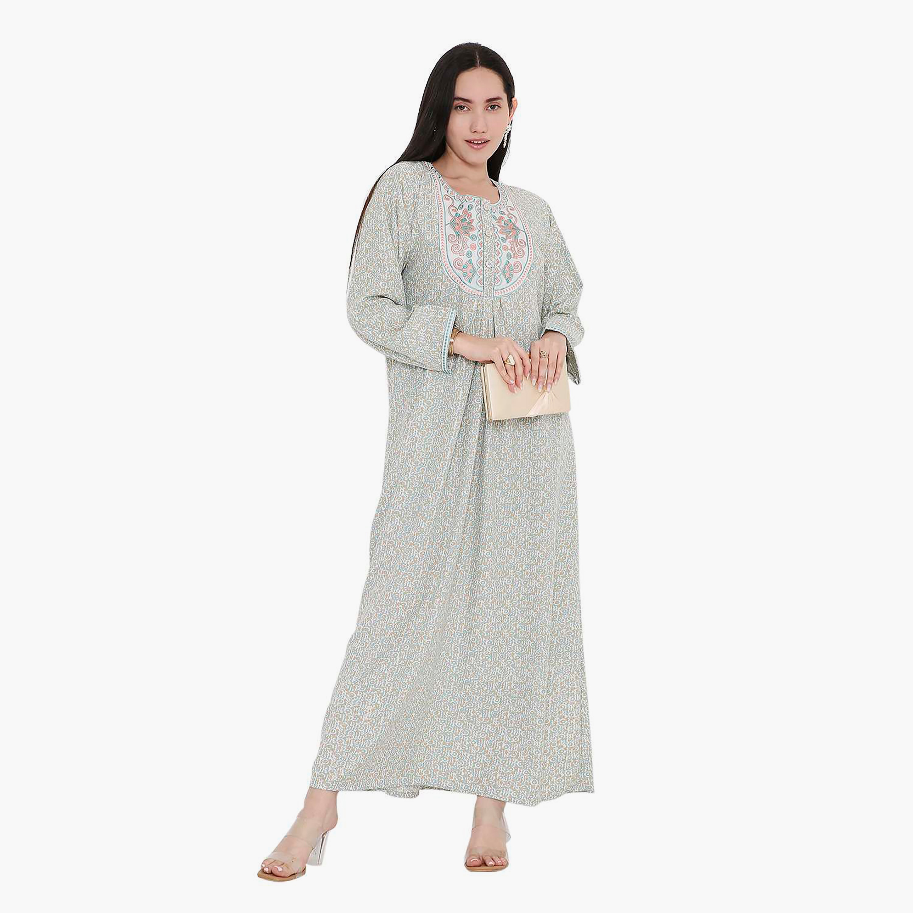 جلابية بطبعات كاملة وتطريز على الياقة من هانا اند سارة-women-arabicclothing-jalabiyas-image-11