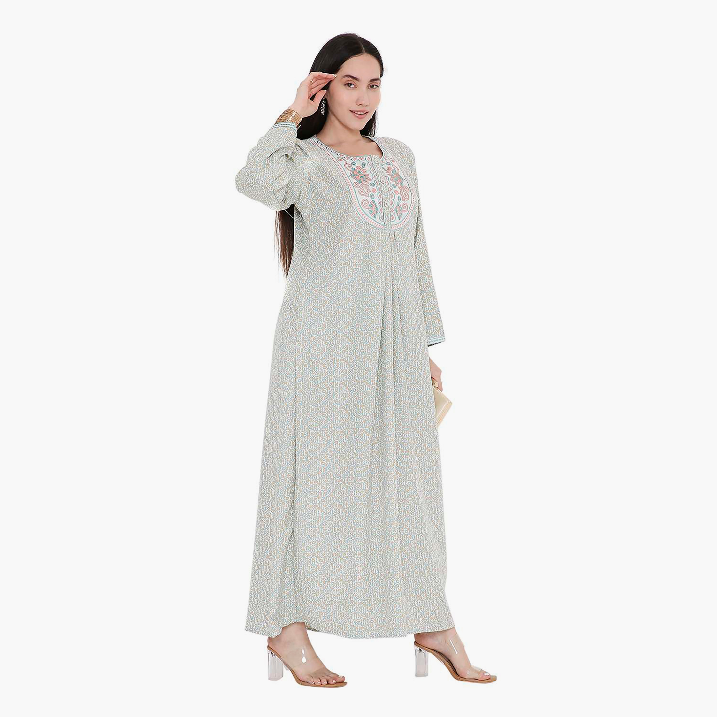 جلابية بطبعات كاملة وتطريز على الياقة من هانا اند سارة-women-arabicclothing-jalabiyas-image-12