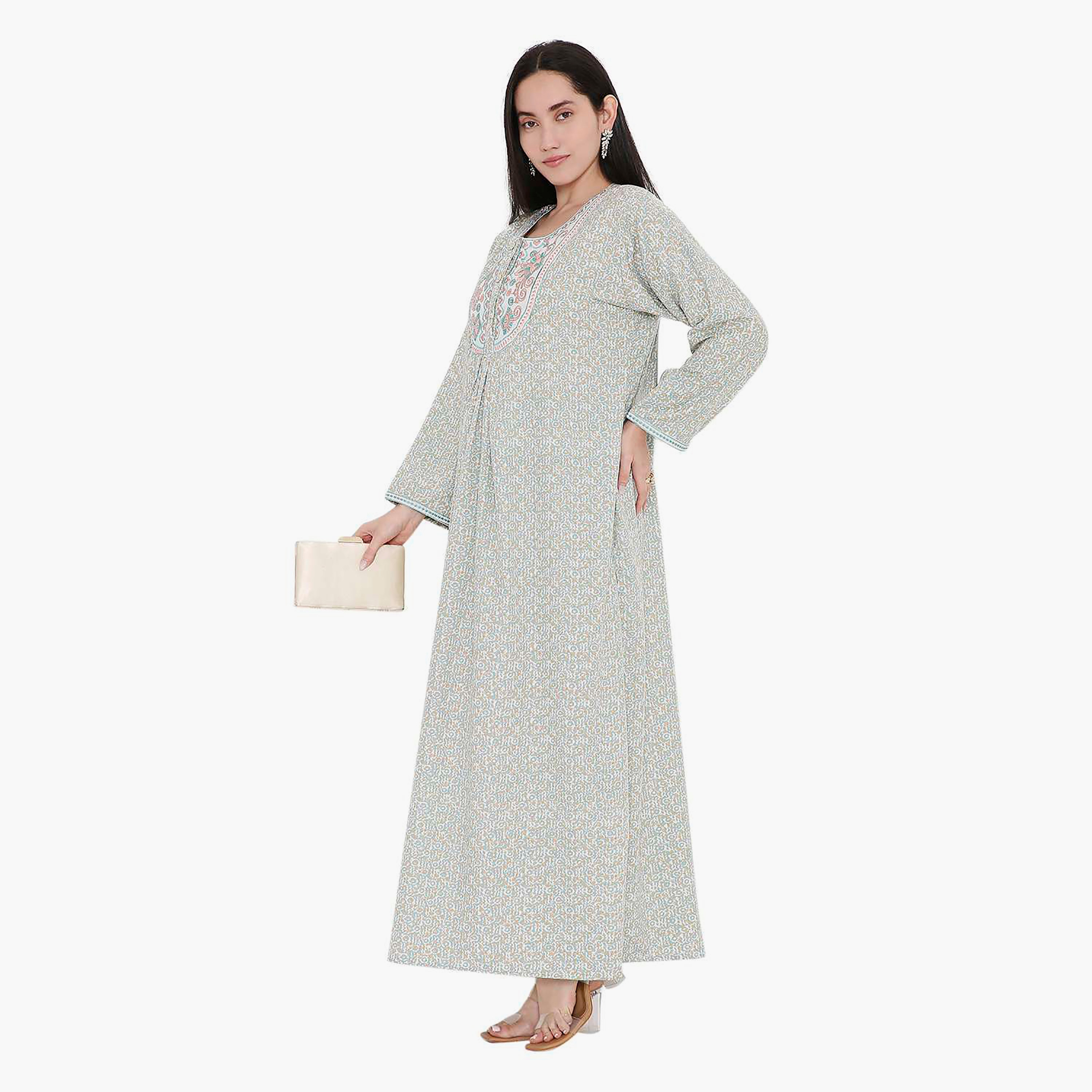 جلابية بطبعات كاملة وتطريز على الياقة من هانا اند سارة-women-arabicclothing-jalabiyas-image-14