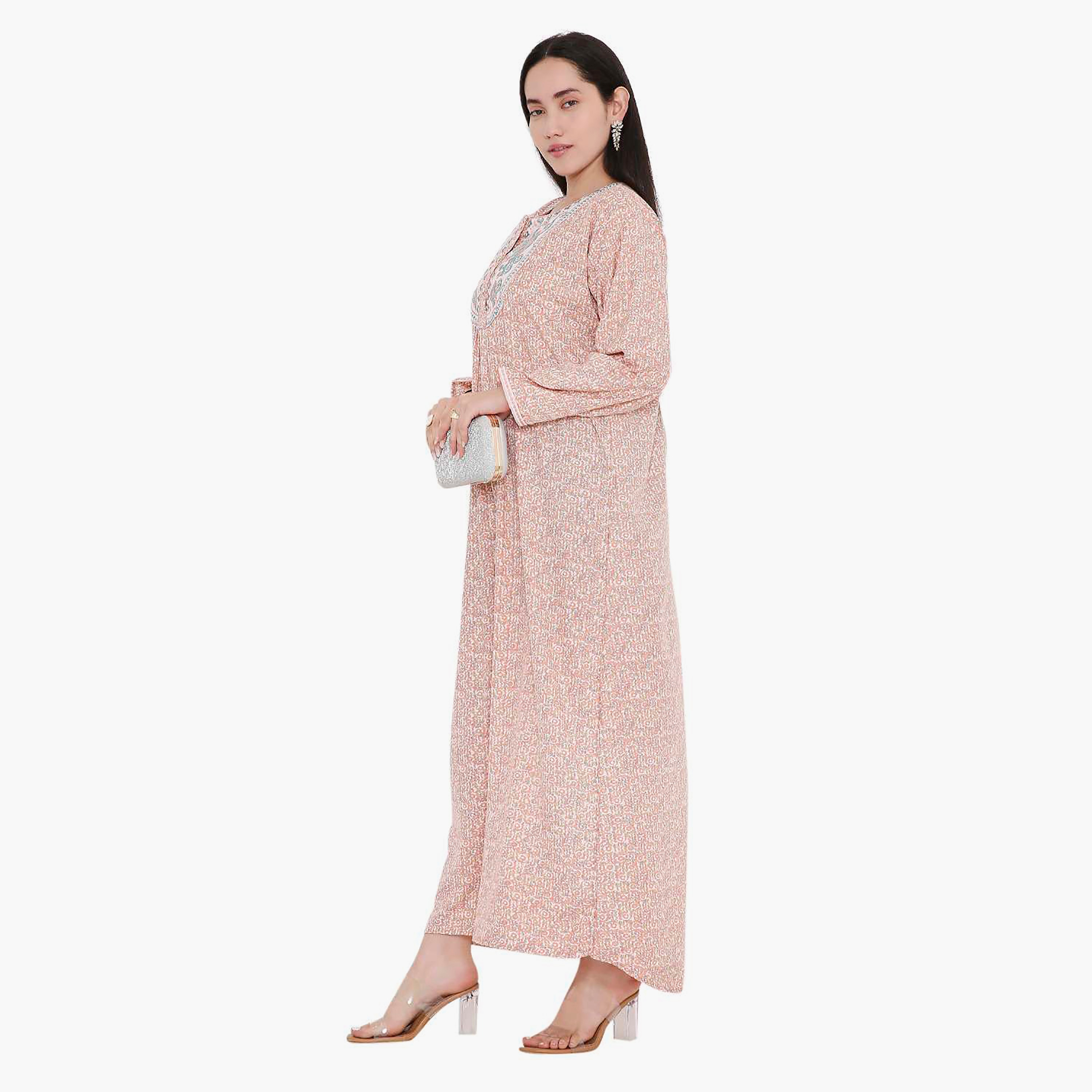 جلابية بطبعات كاملة وتطريز على الياقة من هانا اند سارة-women-arabicclothing-jalabiyas-image-4
