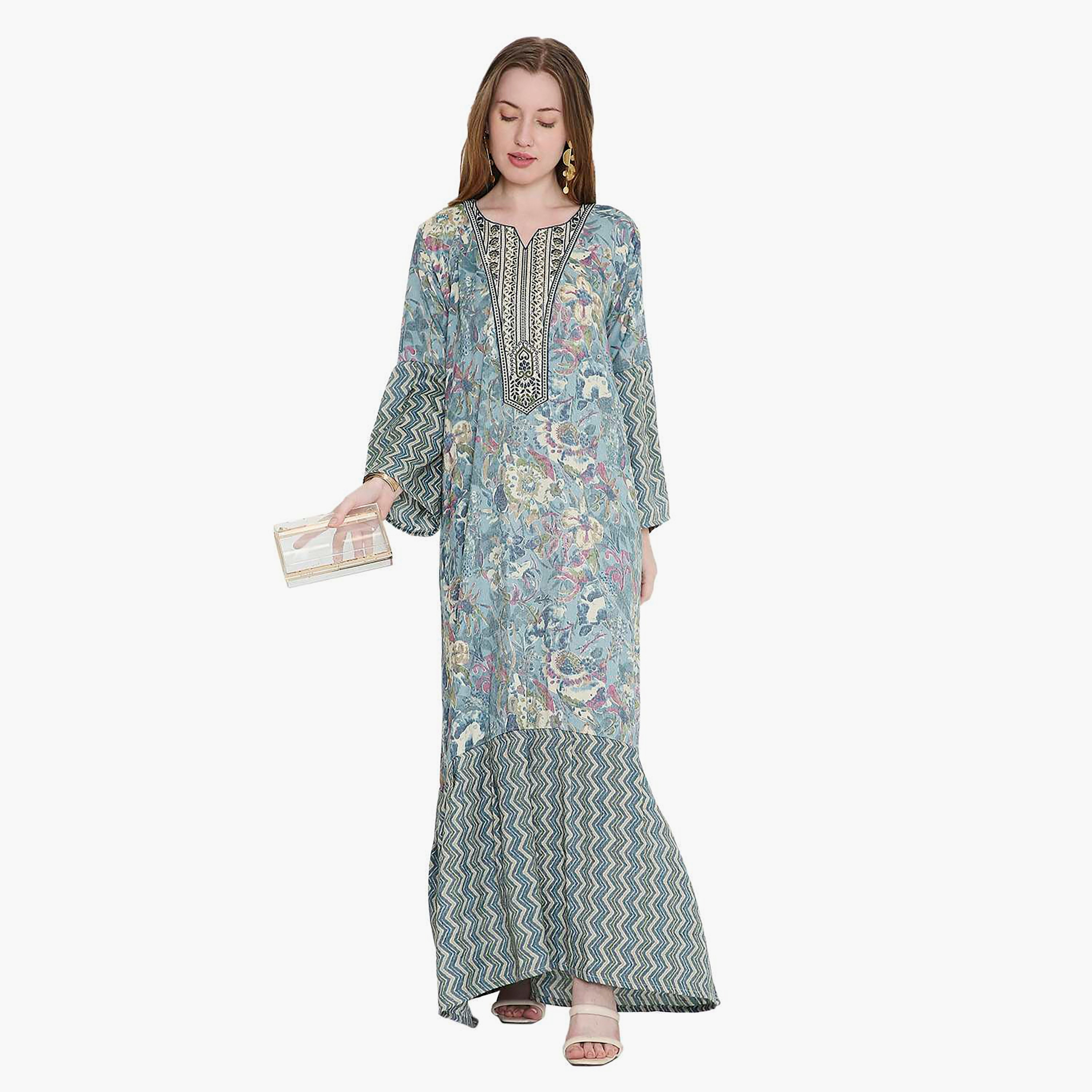 HanaandSara Floral Print and Chevron Women's Jalabiya-women-arabicclothing-jalabiyas-image-6