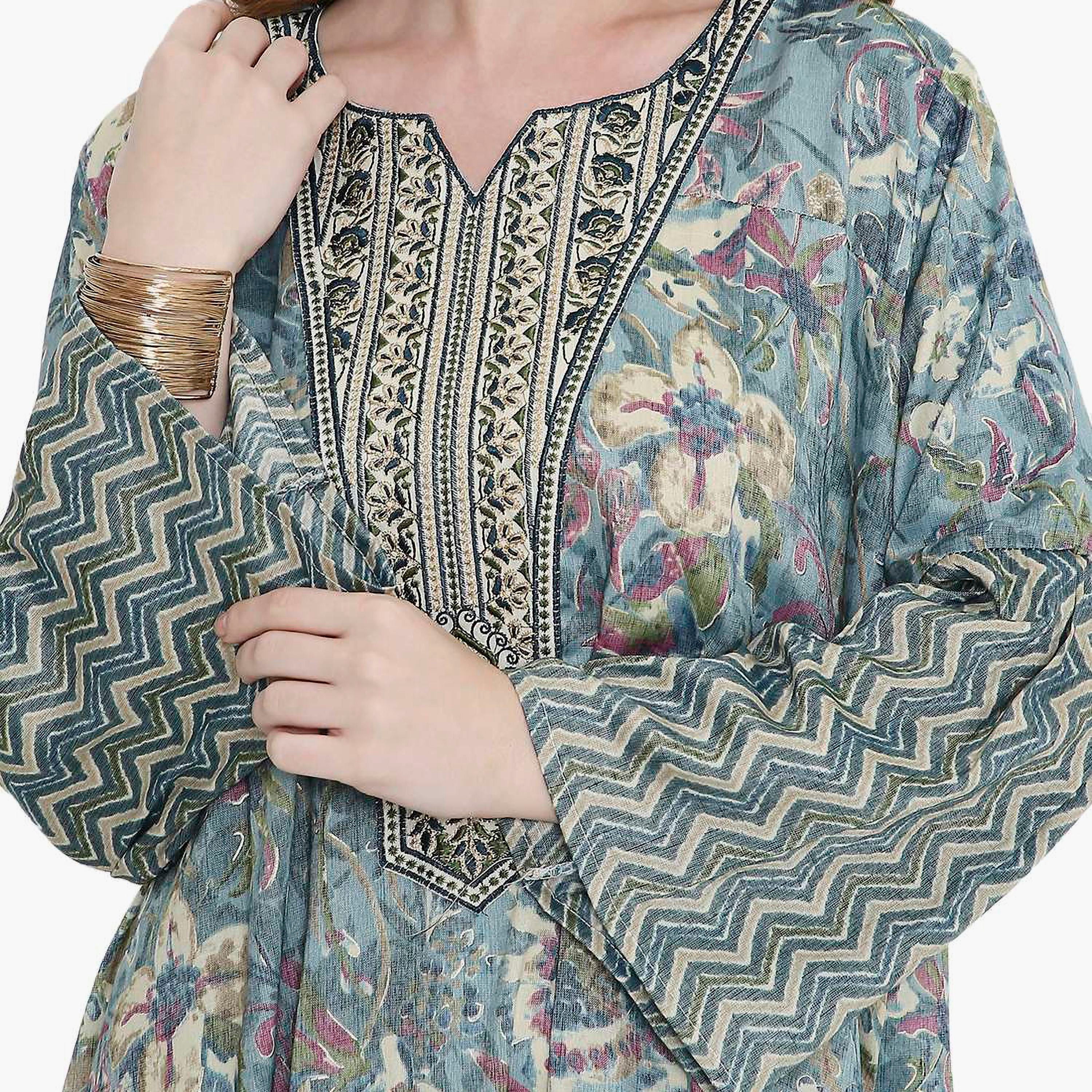 HanaandSara Floral Print and Chevron Women's Jalabiya-women-arabicclothing-jalabiyas-image-7