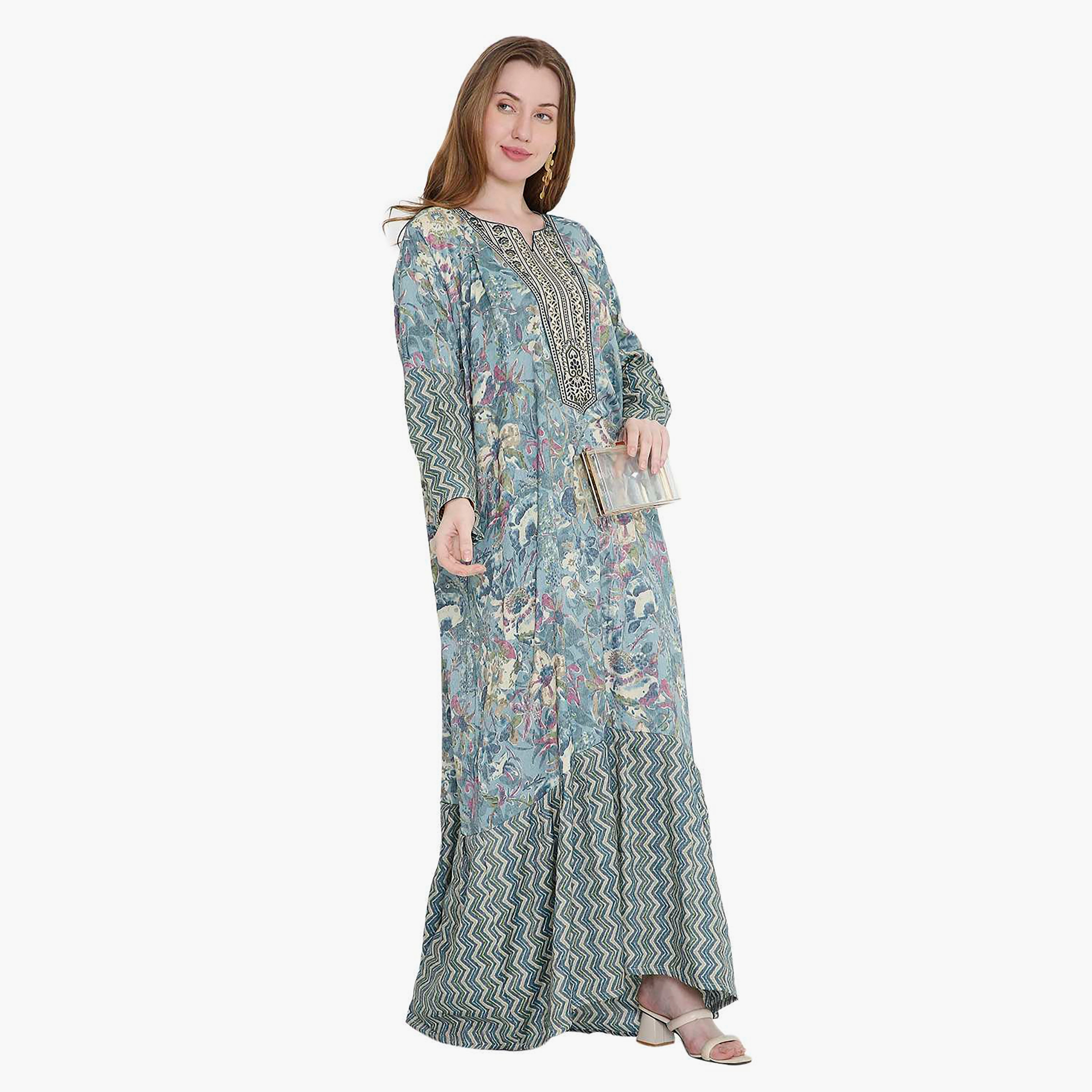 HanaandSara Floral Print and Chevron Women's Jalabiya-women-arabicclothing-jalabiyas-image-8