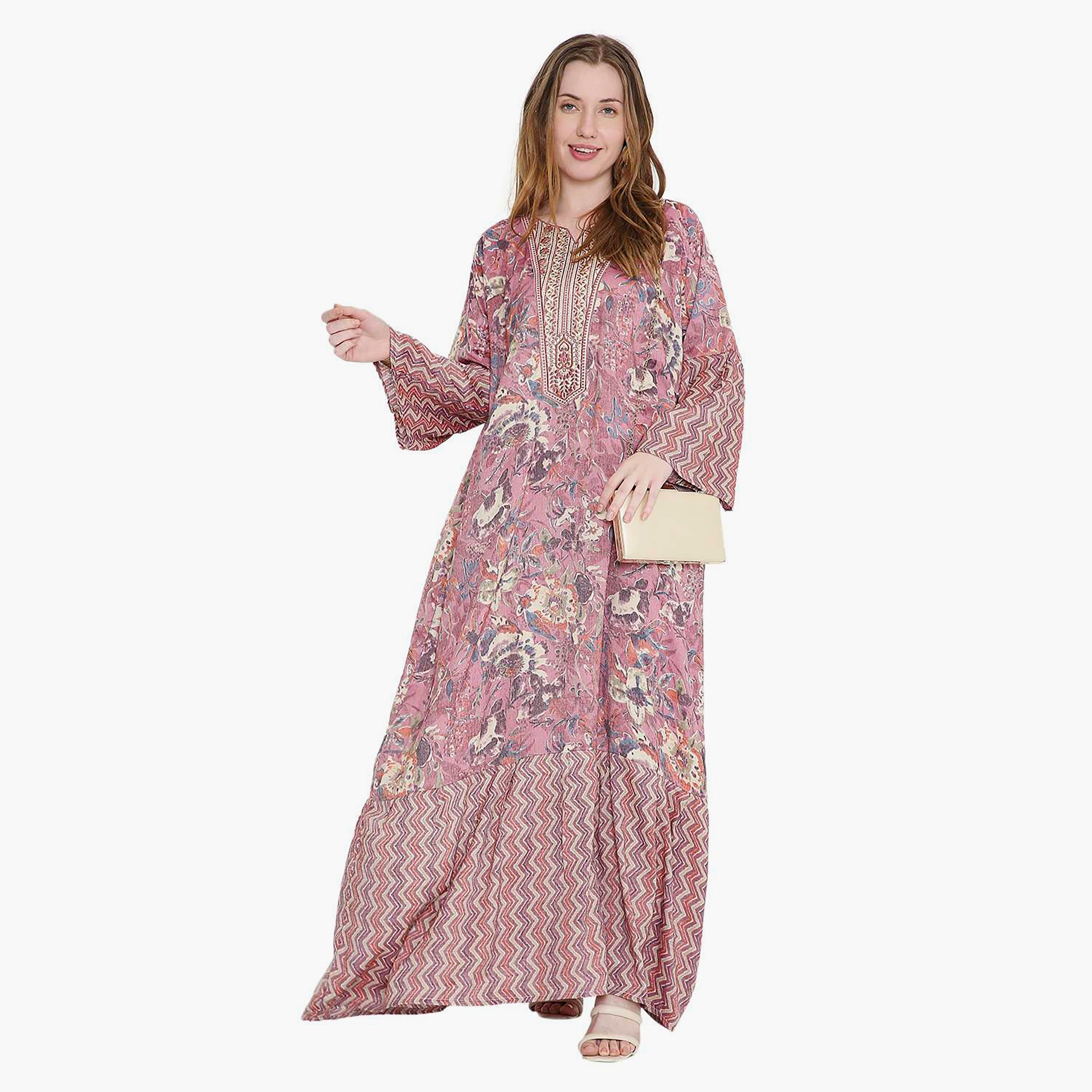 HanaandSara Floral Print and Chevron Women's Jalabiya-women-arabicclothing-jalabiyas-image-1