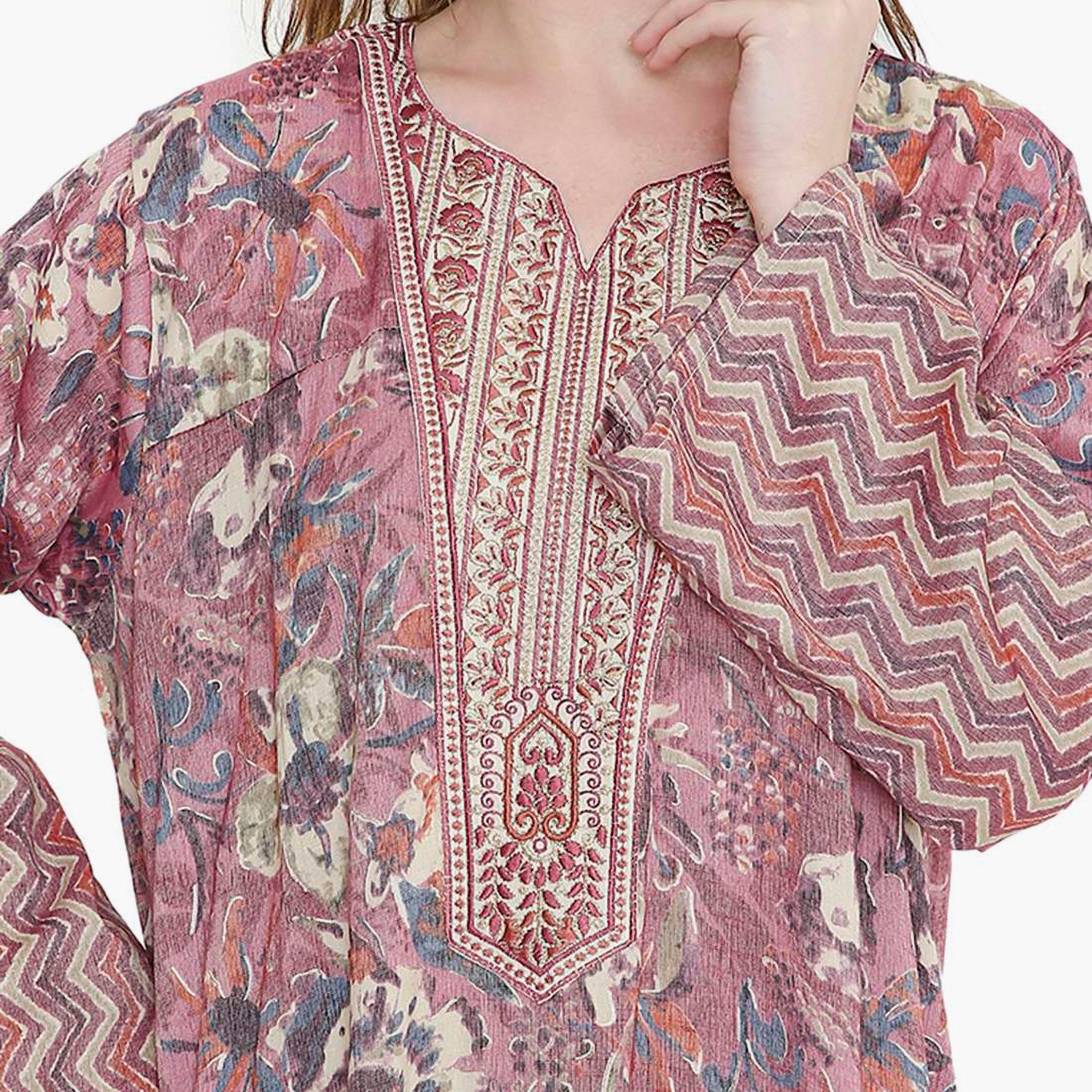 HanaandSara Floral Print and Chevron Women's Jalabiya-women-arabicclothing-jalabiyas-image-2