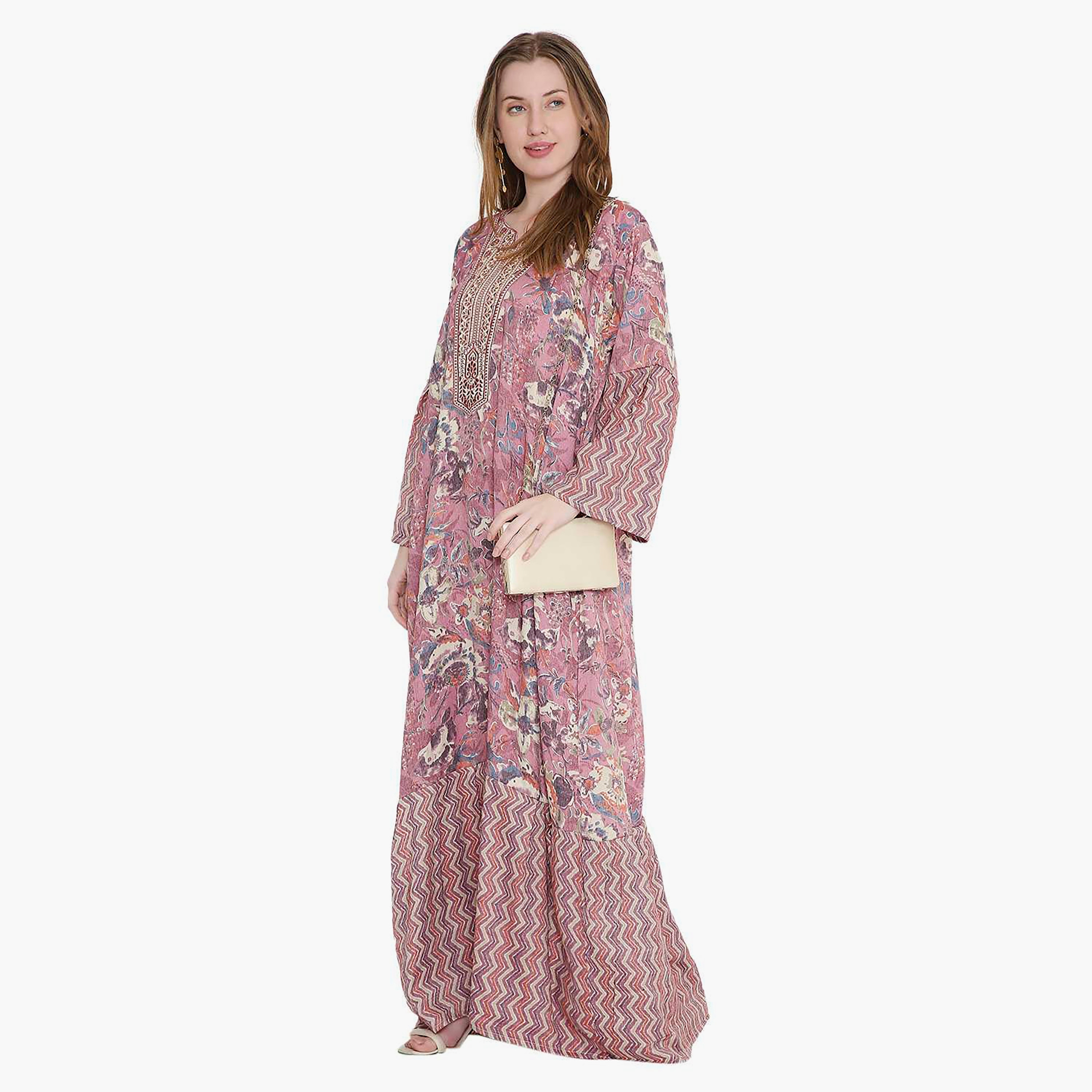 جلابية نسائية بطبعة زهور وشيفرون من هانا اند سارة-women-arabicclothing-jalabiyas-image-3