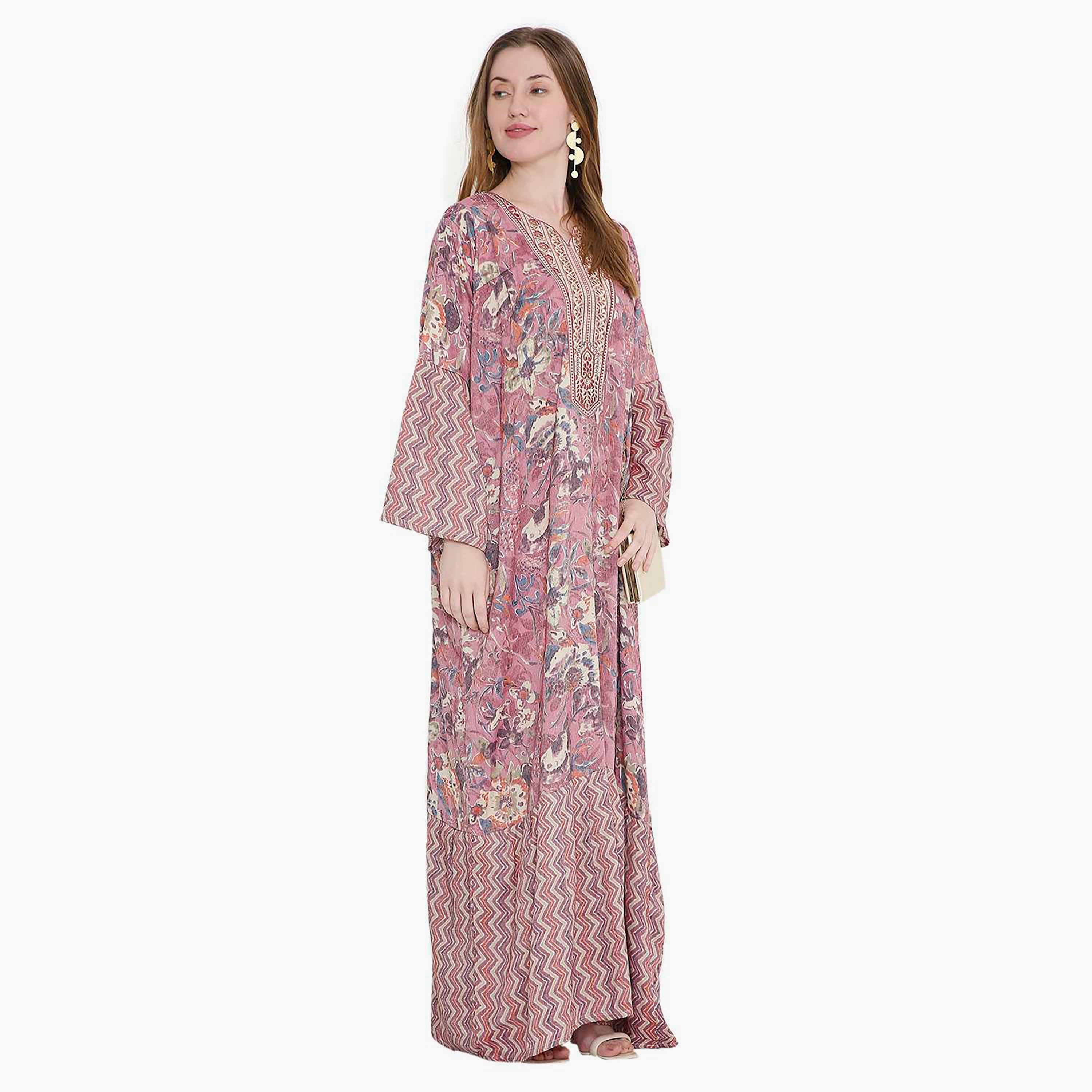 HanaandSara Floral Print and Chevron Women's Jalabiya-women-arabicclothing-jalabiyas-image-4