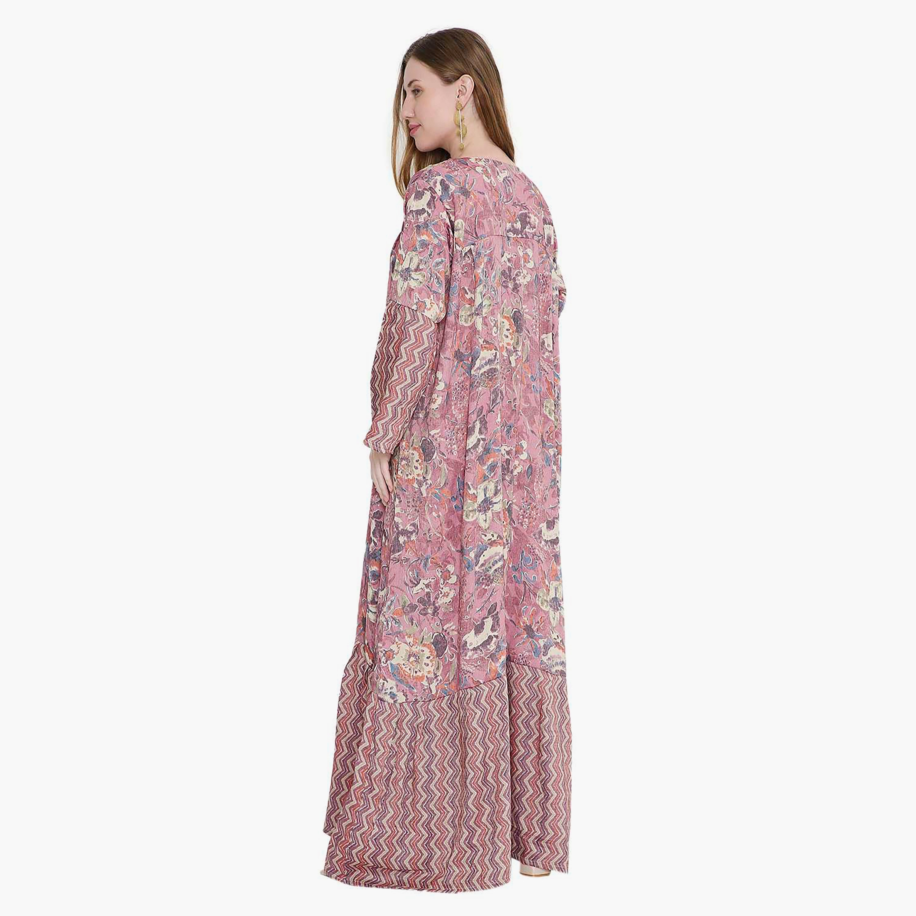 HanaandSara Floral Print and Chevron Women's Jalabiya-women-arabicclothing-jalabiyas-image-5