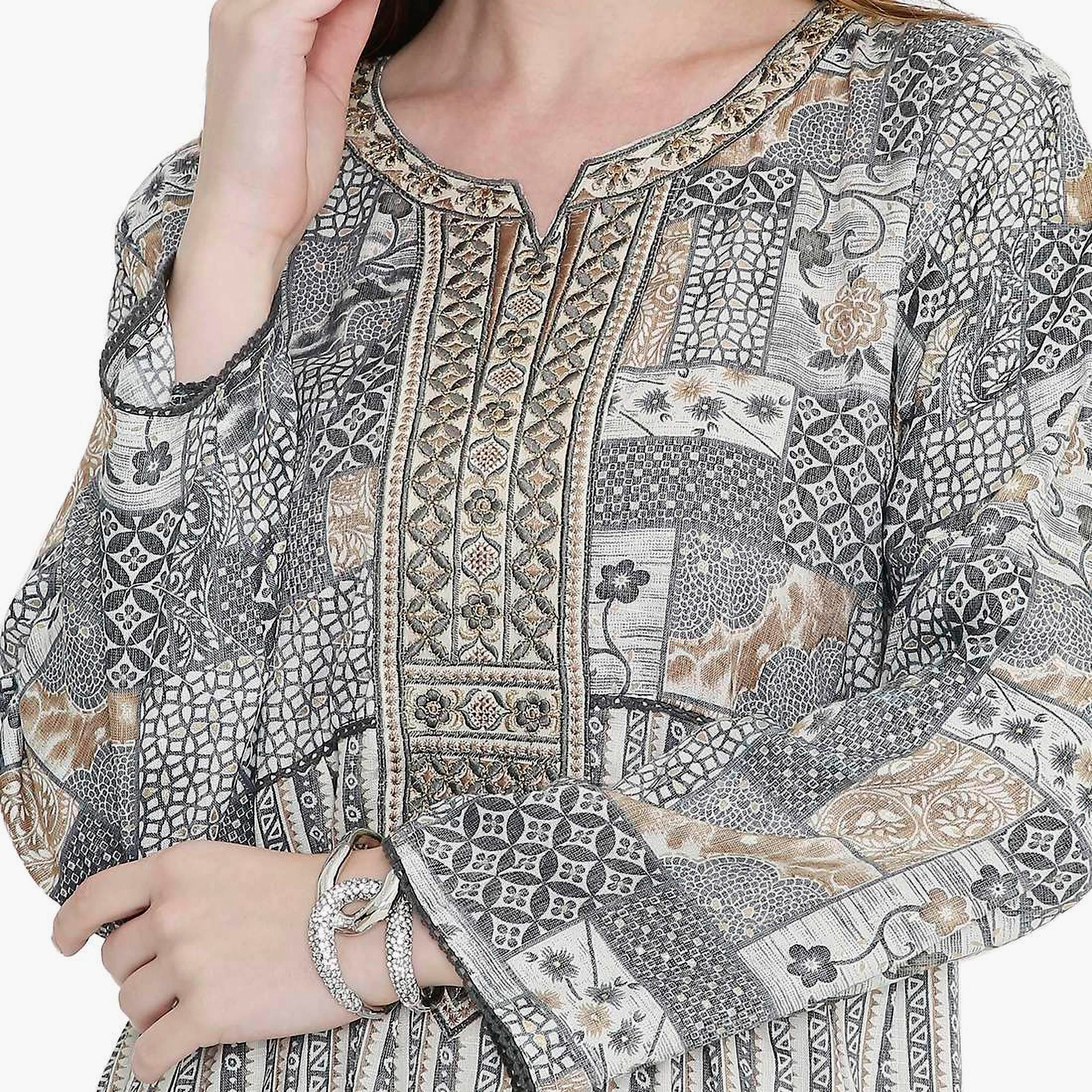جلابية نسائية بطبعة هندسية ومطرزة من هانا اند سارة-women-arabicclothing-jalabiyas-image-7