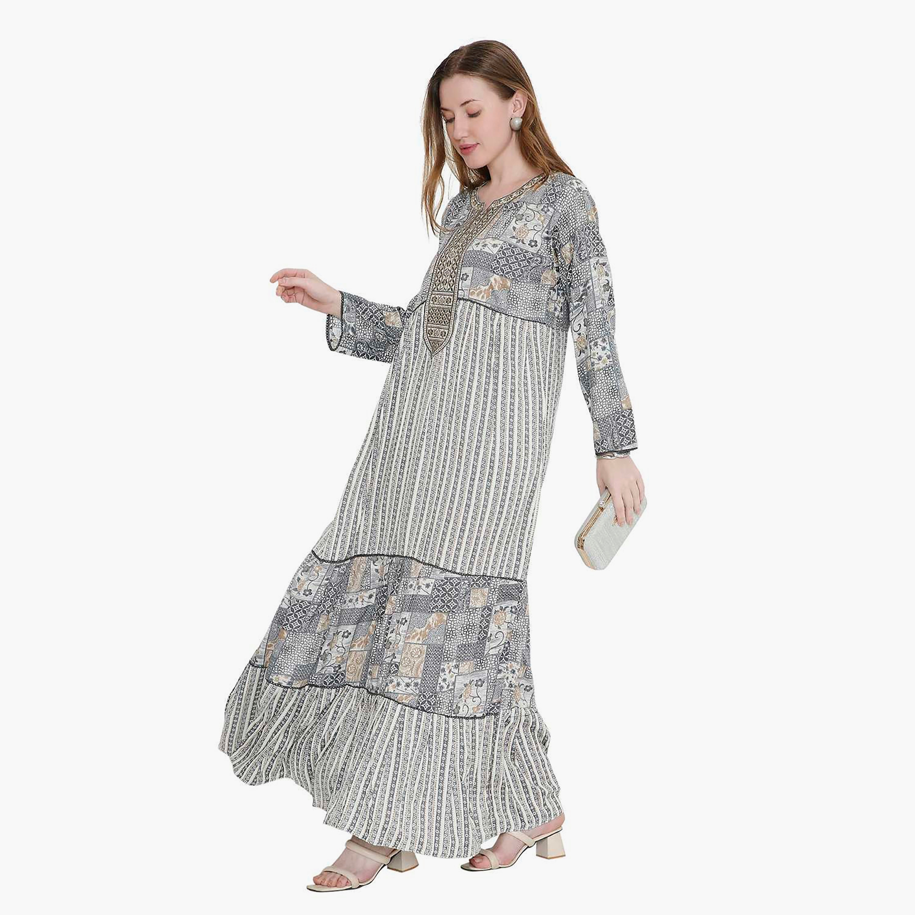 جلابية نسائية بطبعة هندسية ومطرزة من هانا اند سارة-women-arabicclothing-jalabiyas-image-8