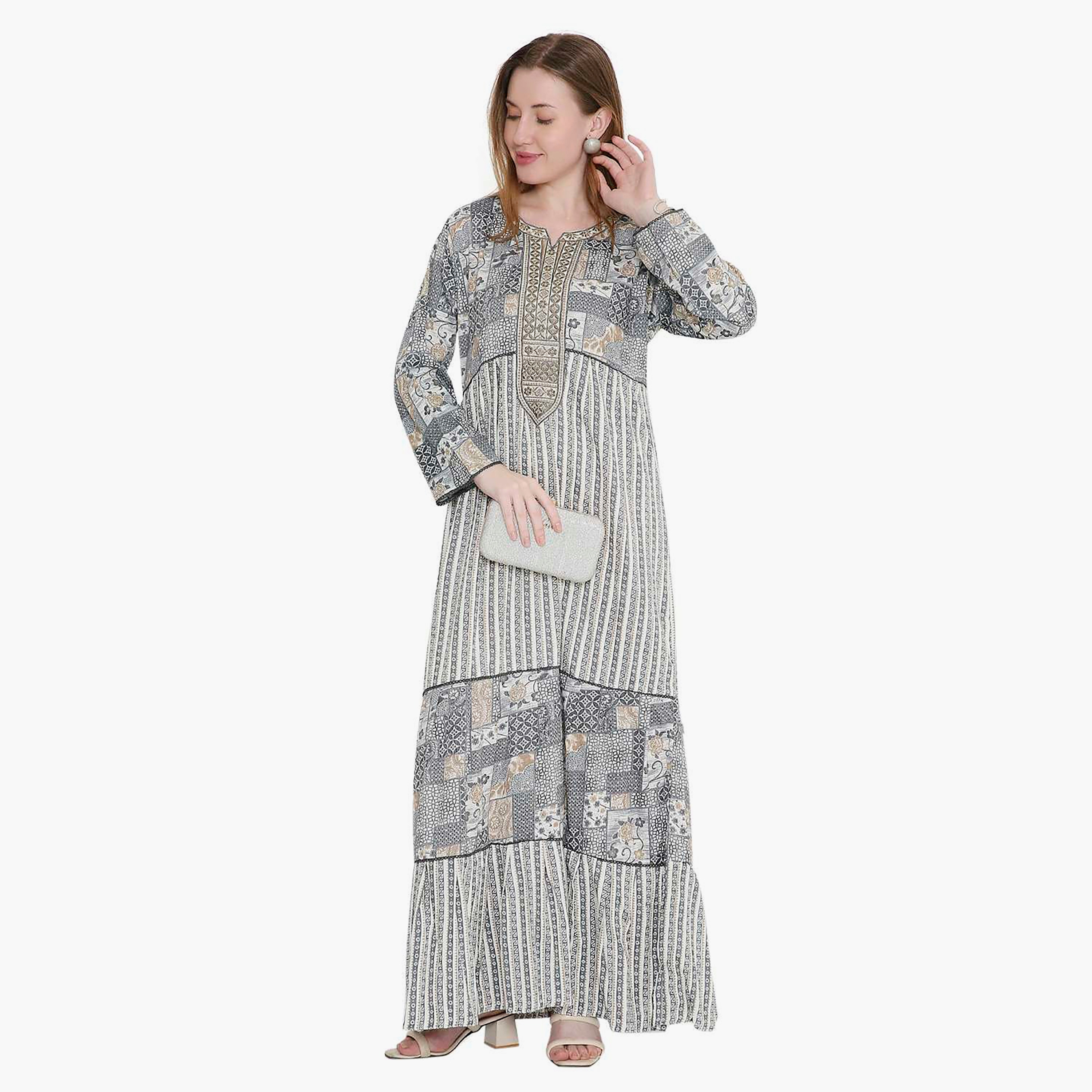 جلابية نسائية بطبعة هندسية ومطرزة من هانا اند سارة-women-arabicclothing-jalabiyas-image-9