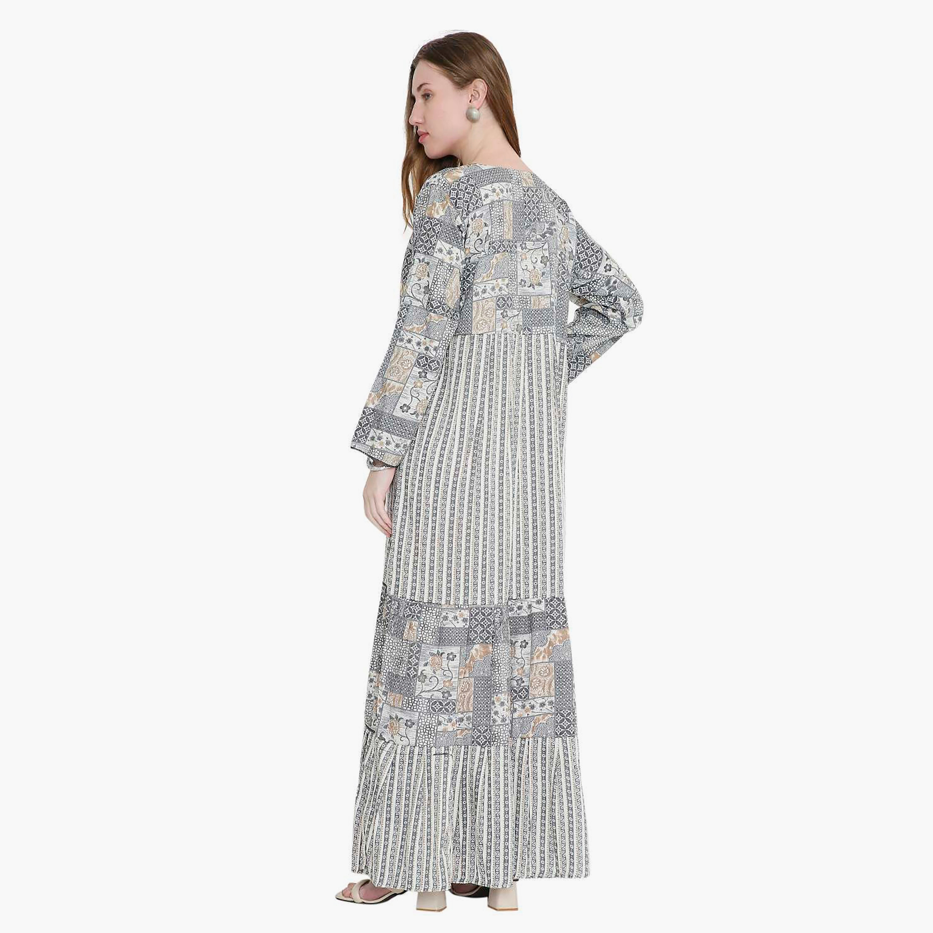 جلابية نسائية بطبعة هندسية ومطرزة من هانا اند سارة-women-arabicclothing-jalabiyas-image-10