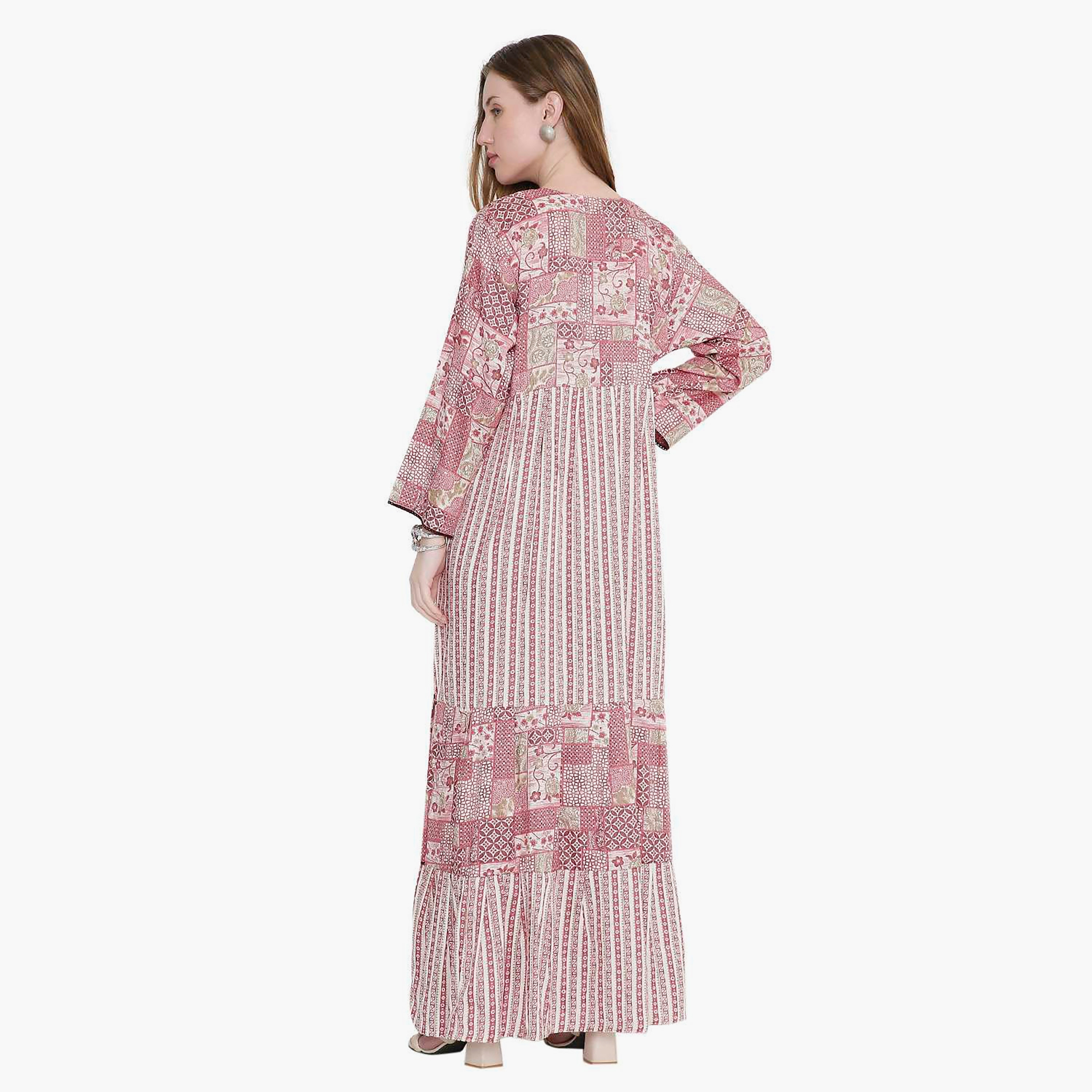 جلابية نسائية بطبعة هندسية ومطرزة من هانا اند سارة-women-arabicclothing-jalabiyas-image-5