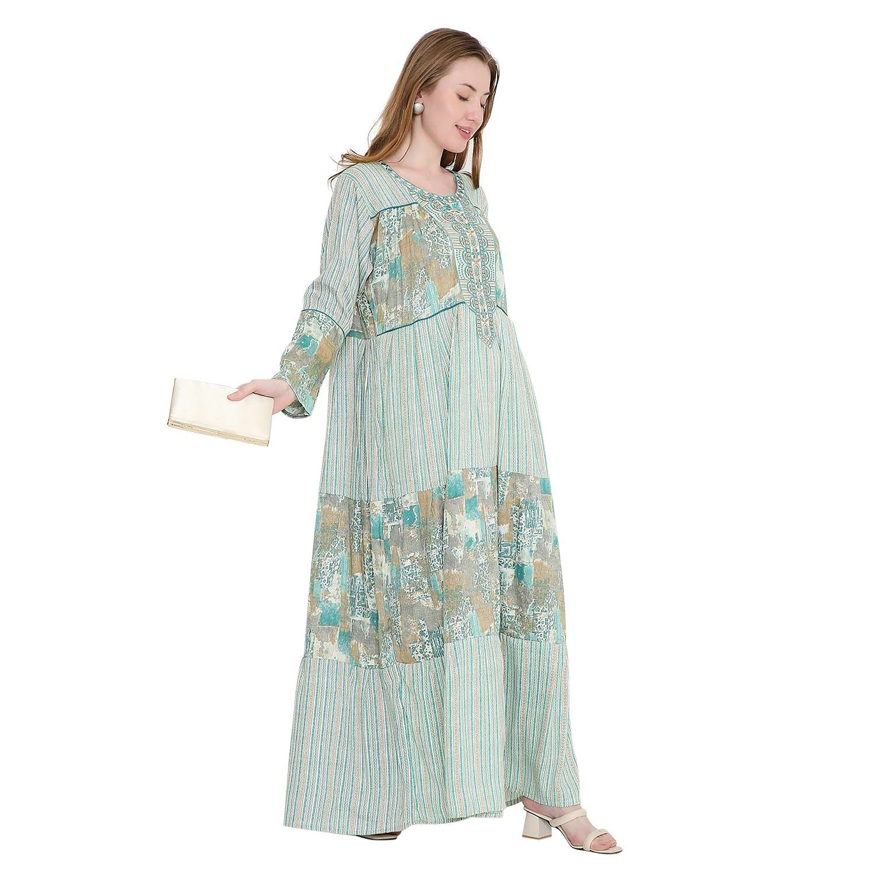 جلابية نسائية بطبعة هندسية ومطرزة من هانا اند سارة-women-arabicclothing-jalabiyas-image-4