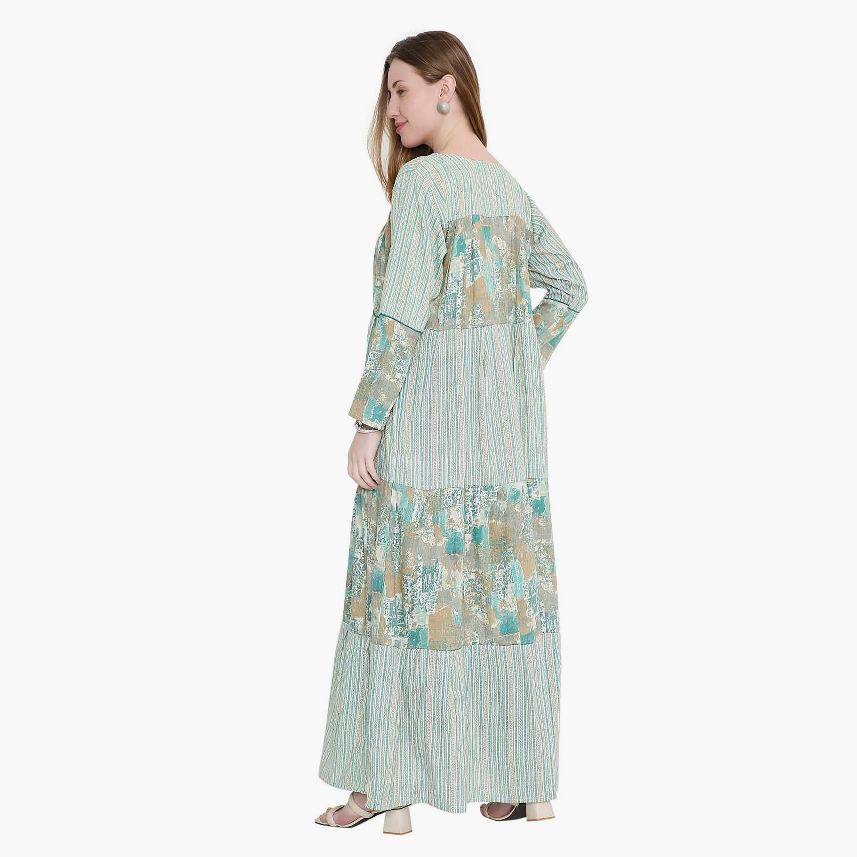 جلابية نسائية بطبعة هندسية ومطرزة من هانا اند سارة-women-arabicclothing-jalabiyas-image-5
