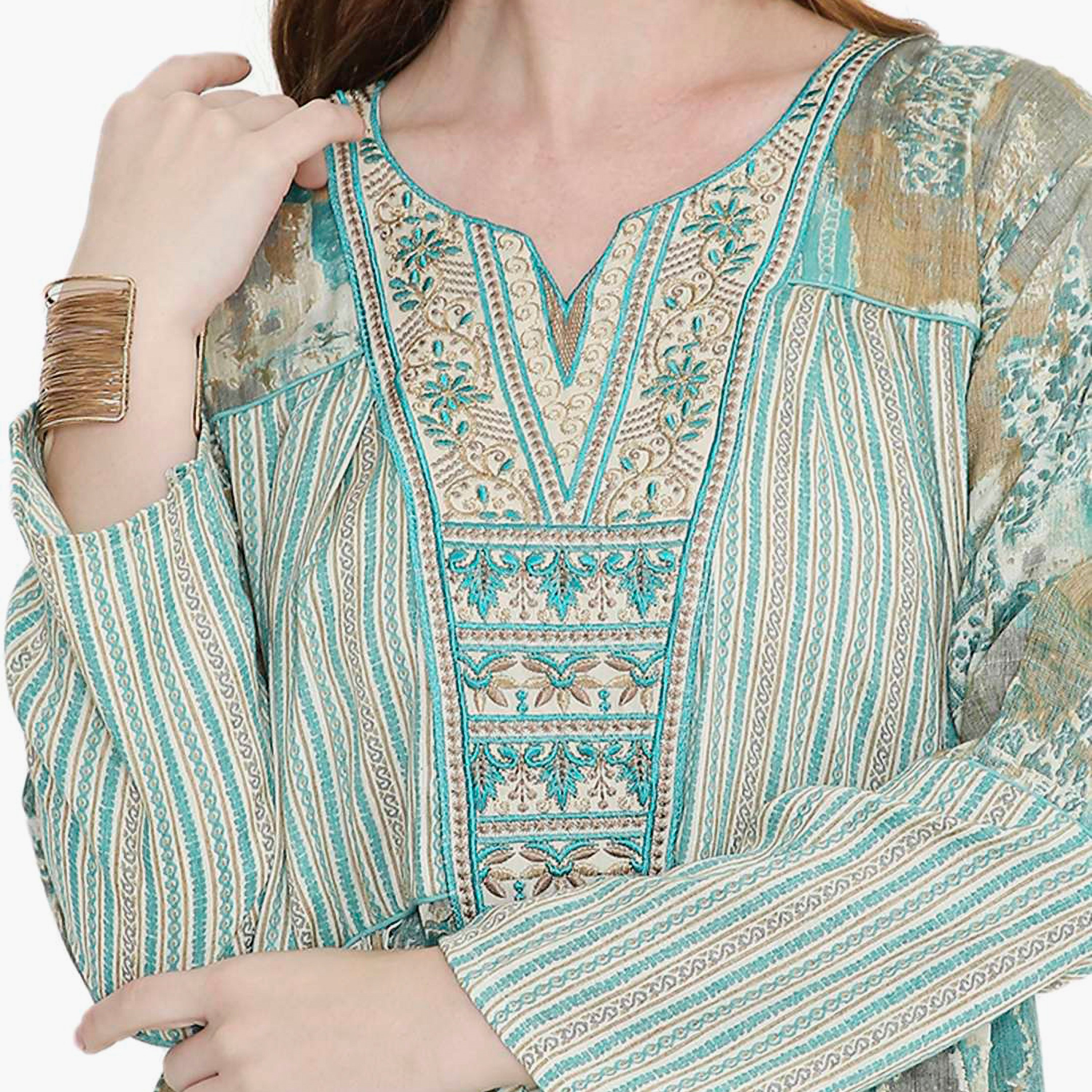 جلابية نسائية بطبعة هندسية ومطرزة من هانا اند سارة-women-arabicclothing-jalabiyas-image-2