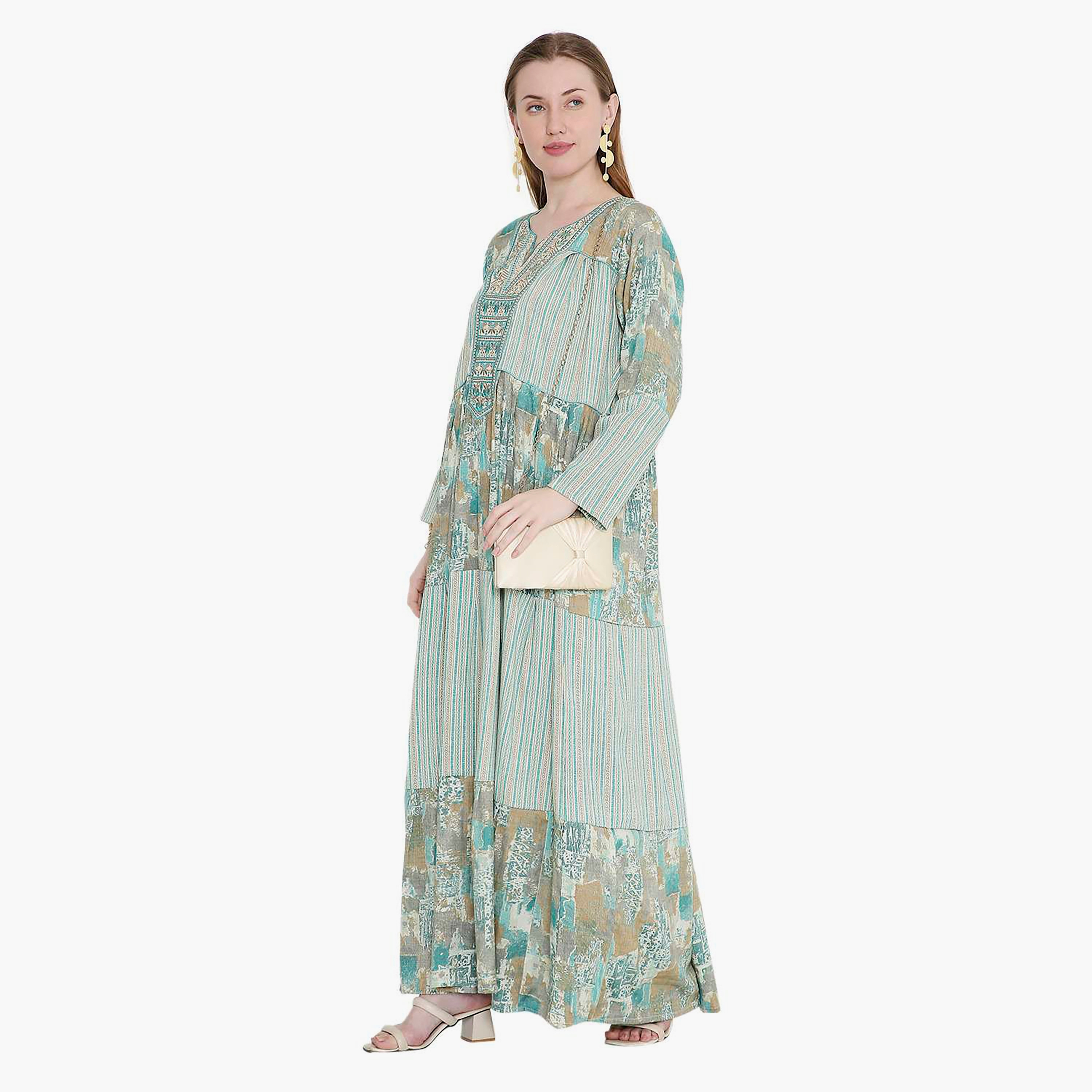 جلابية نسائية بطبعة هندسية ومطرزة من هانا اند سارة-women-arabicclothing-jalabiyas-image-3