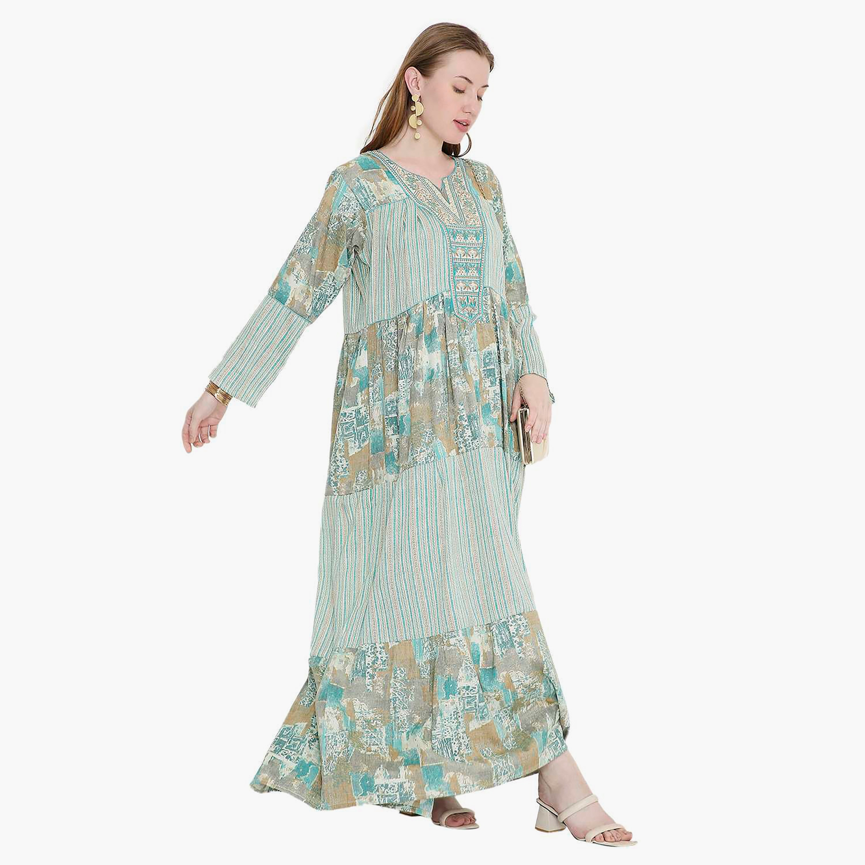 جلابية نسائية بطبعة هندسية ومطرزة من هانا اند سارة-women-arabicclothing-jalabiyas-image-4