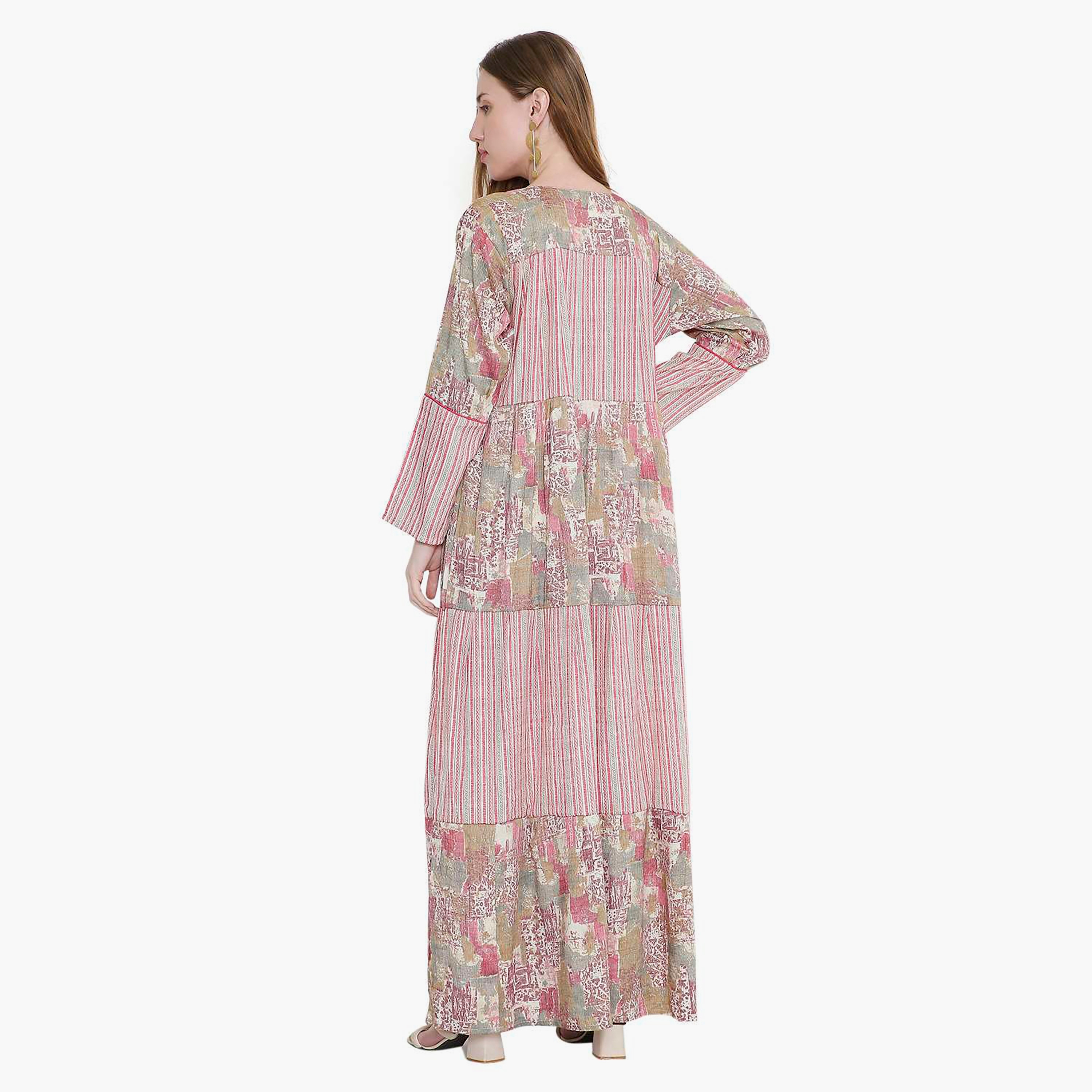 HanaandSara Geometric Print and Embroidered Yoke Women's Jalabiya-women-arabicclothing-jalabiyas-image-10