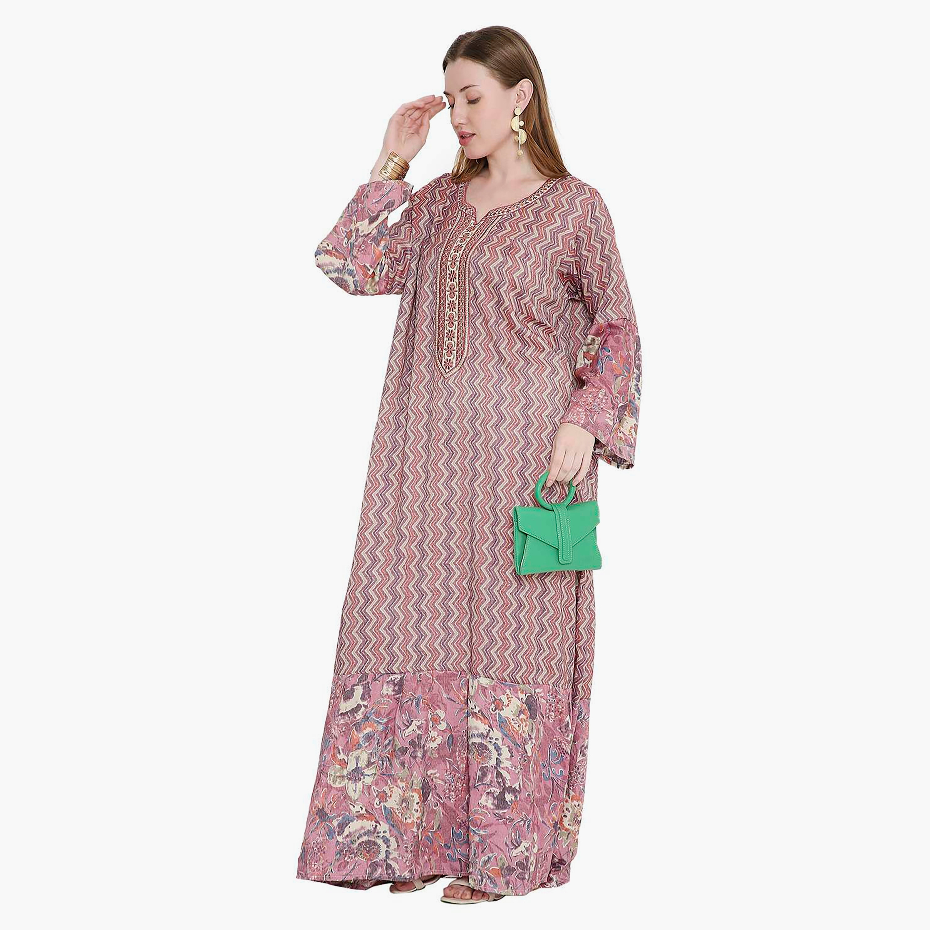 جلابية نسائية بطبعة شيفرون ونير مطرز من هانا اند سارة-women-arabicclothing-jalabiyas-image-8