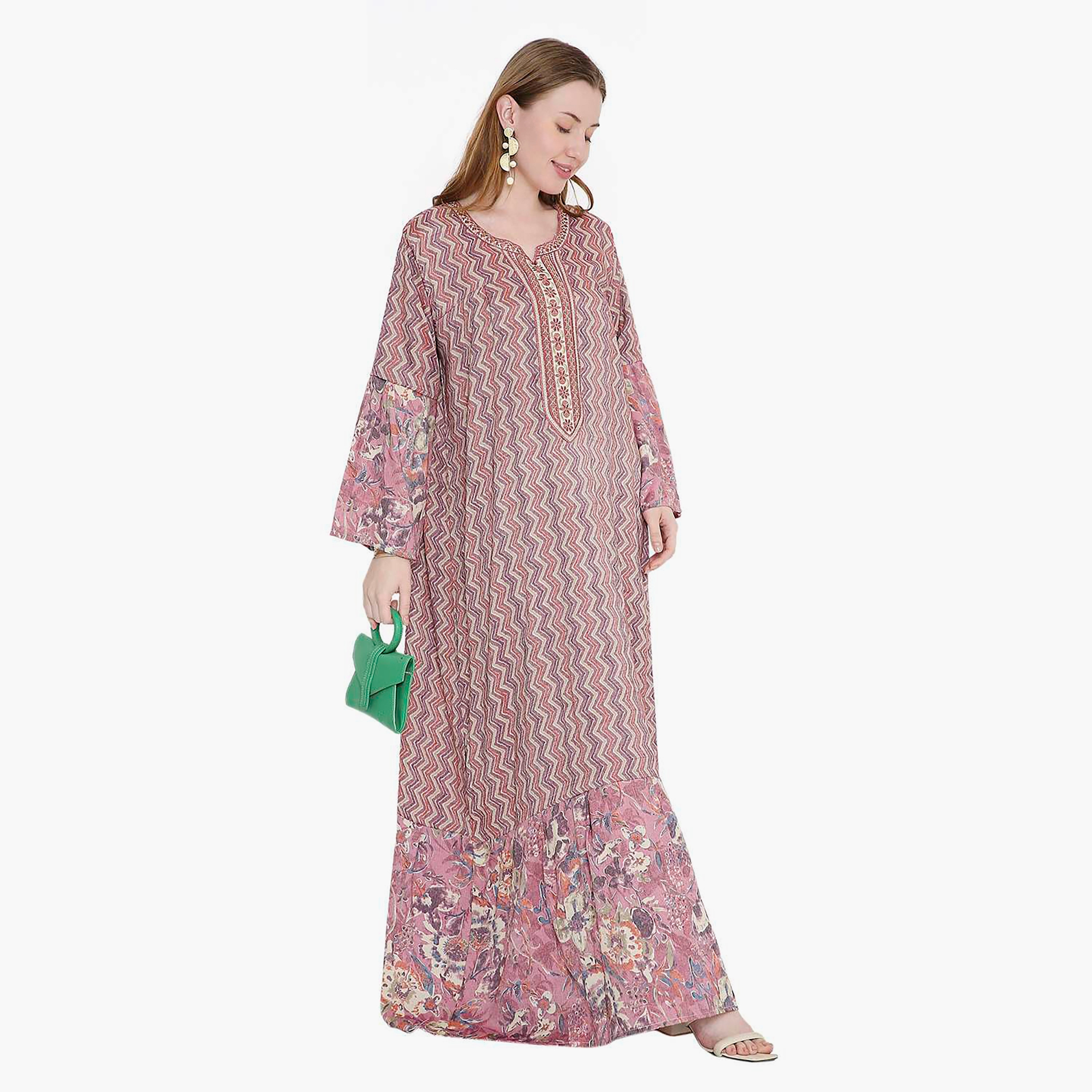 جلابية نسائية بطبعة شيفرون ونير مطرز من هانا اند سارة-women-arabicclothing-jalabiyas-image-9