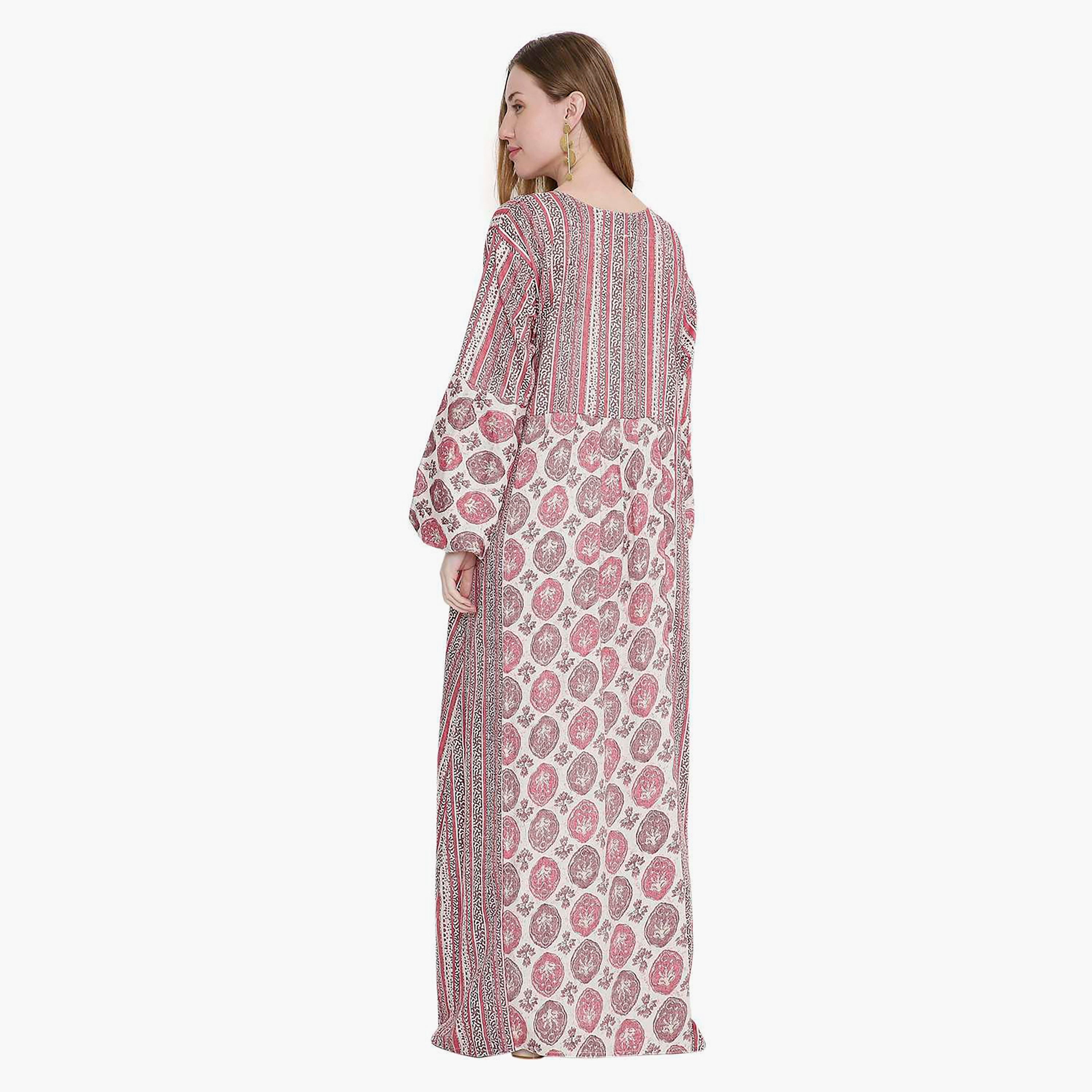 جلابية نسائية بطباعة هندسية وأكمام بالون مطرزة من هانا اند سارة-women-arabicclothing-jalabiyas-image-5