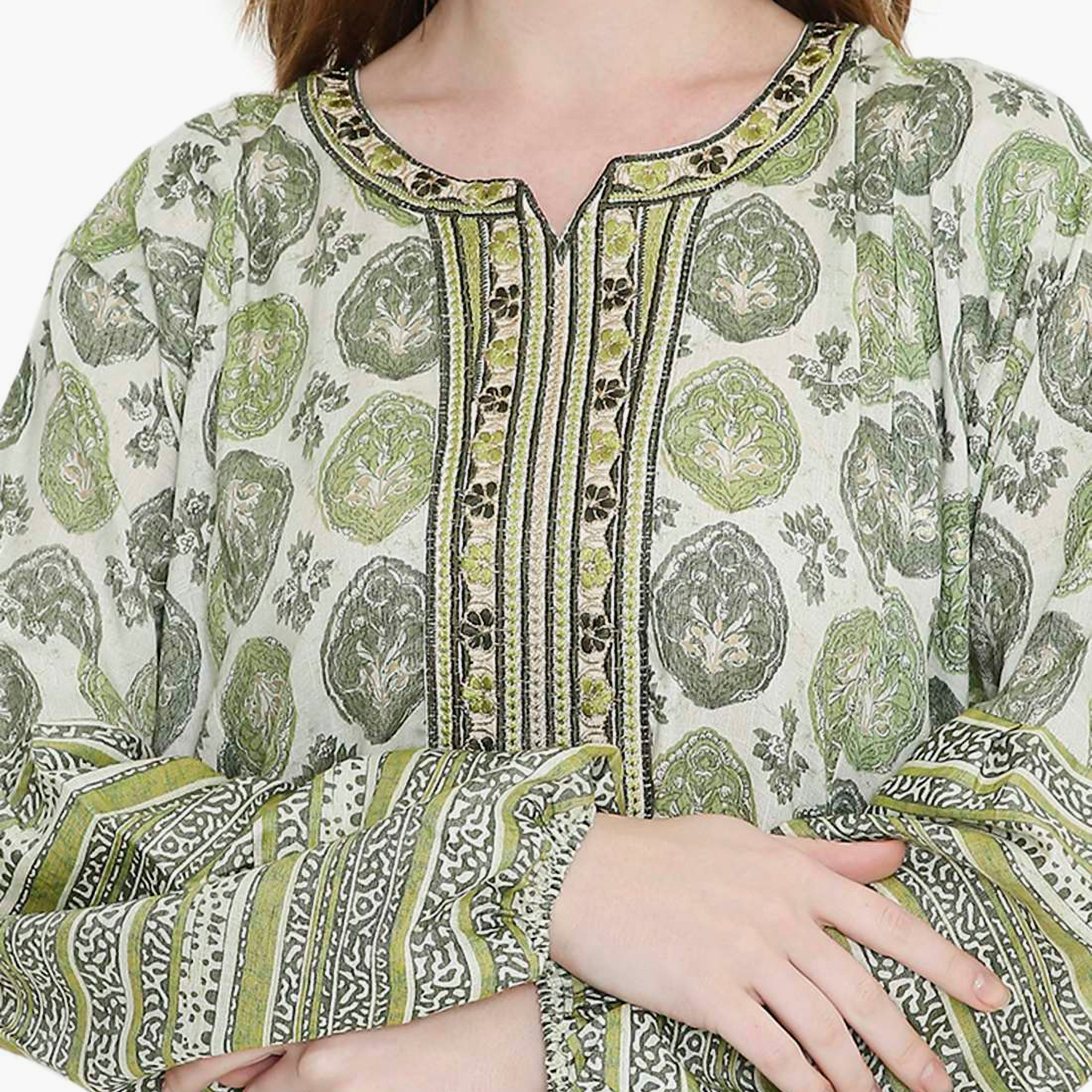 HanaandSara Geometric Print and Embroidered Yoke Women's Jalabiya-women-arabicclothing-jalabiyas-image-7