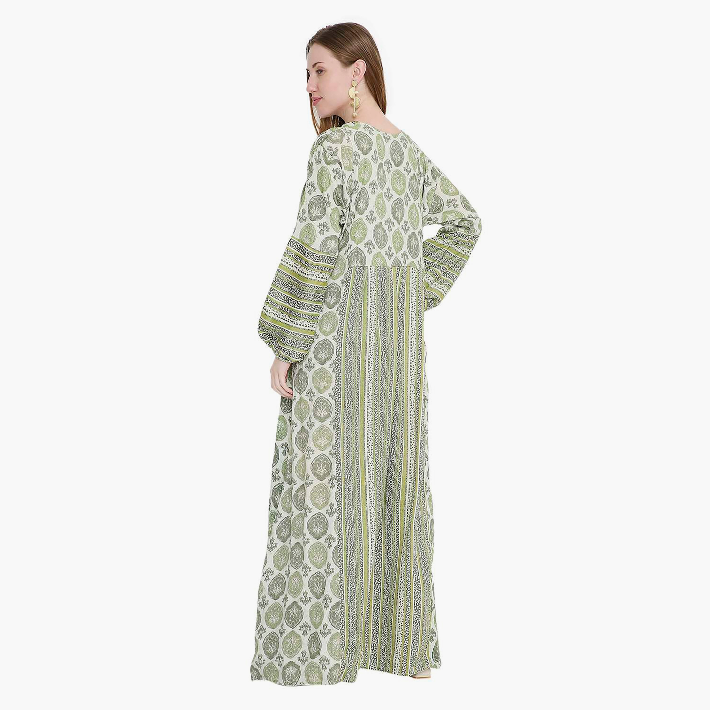 HanaandSara Geometric Print and Embroidered Yoke Women's Jalabiya-women-arabicclothing-jalabiyas-image-10